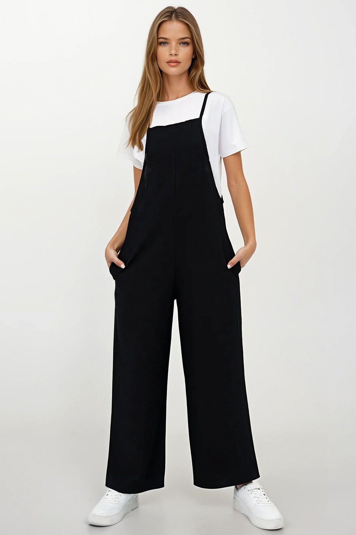 Siyah Askılı Bol Kesim Atletli Tulum