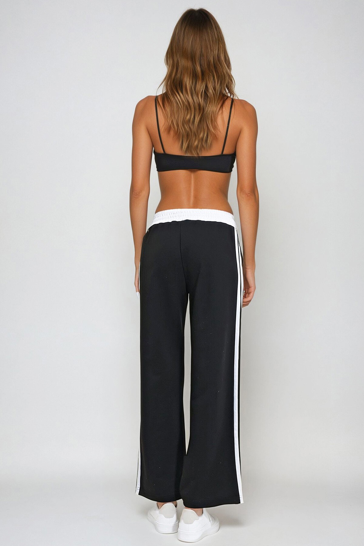 Siyah Beli Lastikli Çift Şeritli Pazalazzo Eşofman Altı