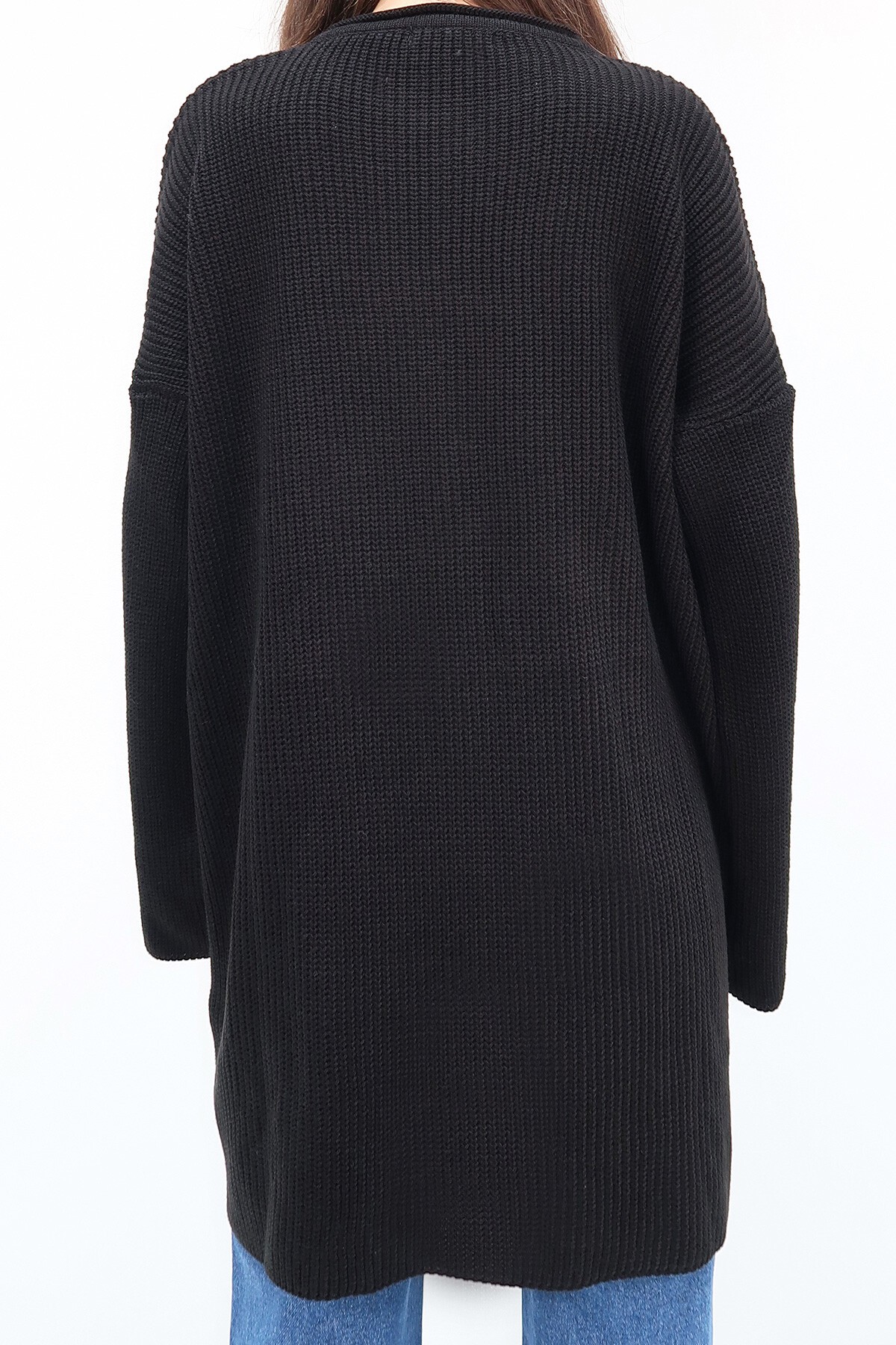 Siyah Bisiklet Yaka Selanik Örgü Triko Elbise