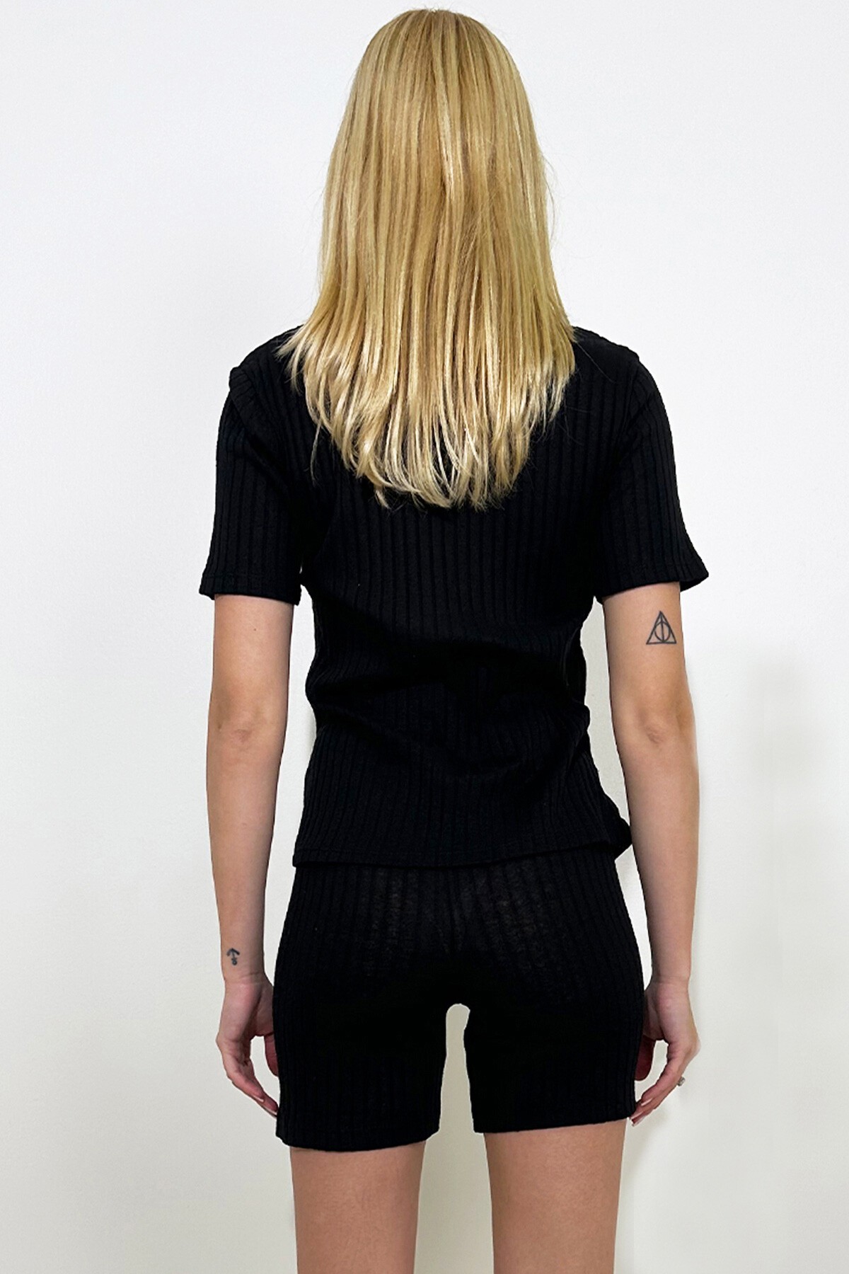 Siyah Bisiklet Yaka Şortlu İkili Takım