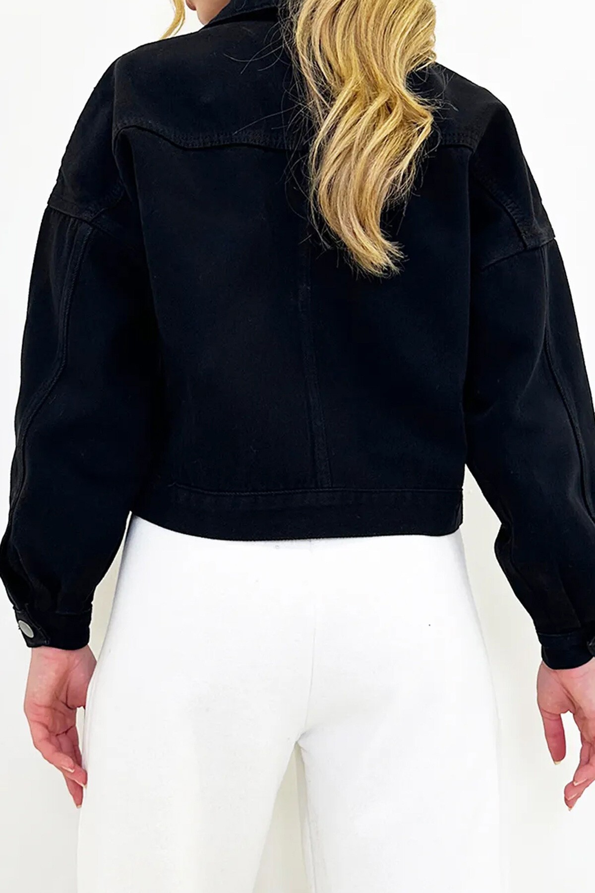 Siyah Crop Denim Ceket