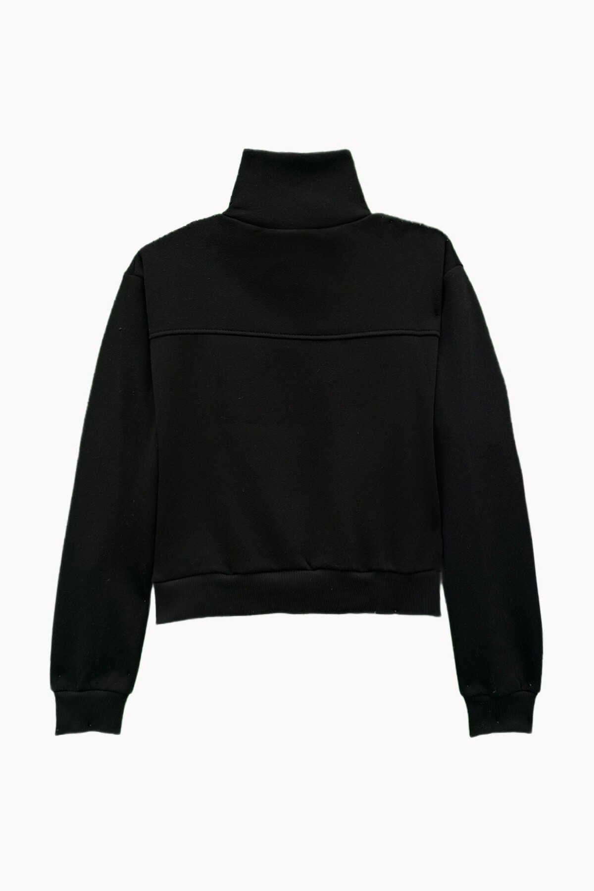 Siyah Dik Yaka Fermuarlı Sweatshirt