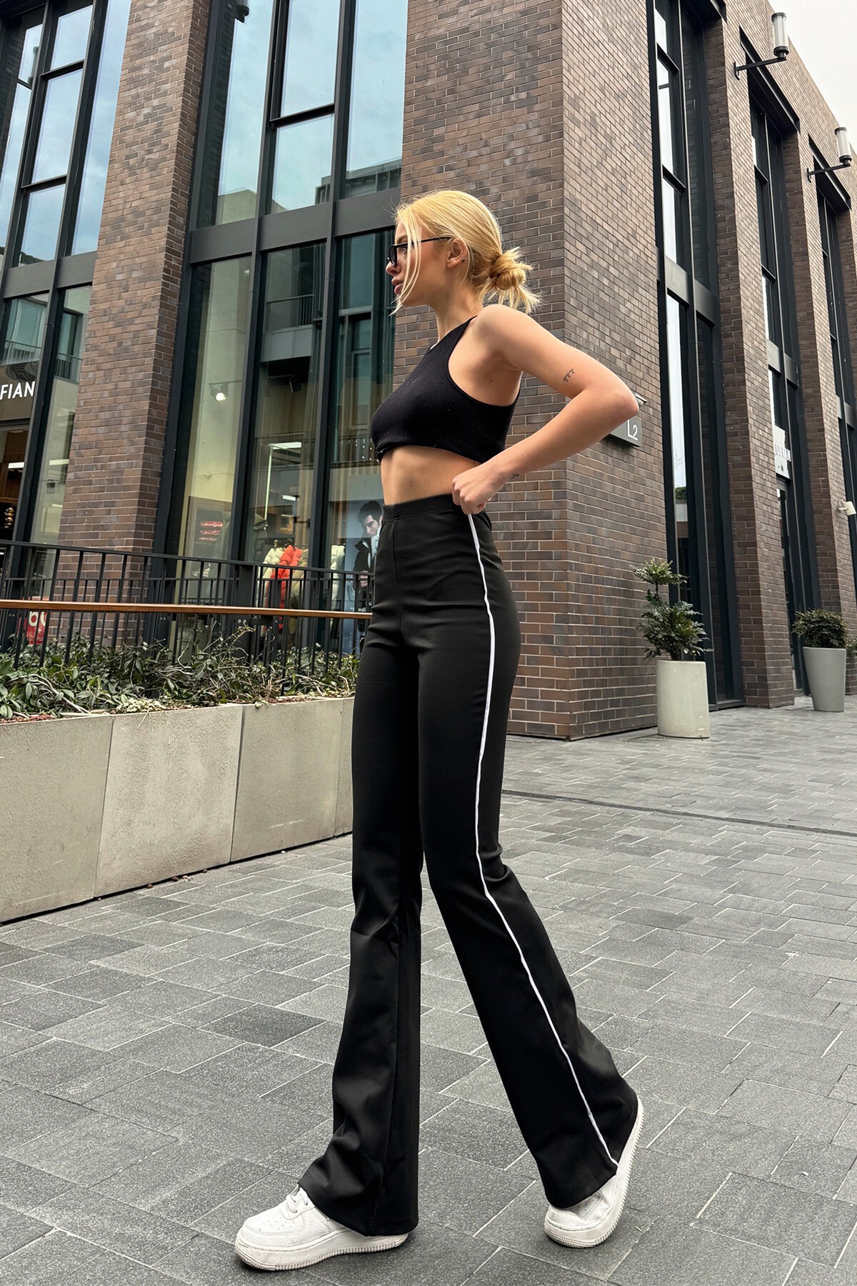 Siyah Dikişli Scuba Pantolon