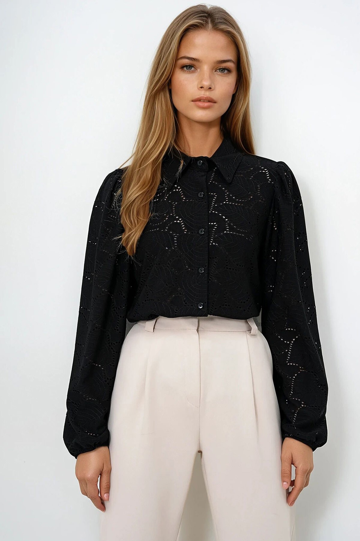 Siyah Güpür Dokuma Premıum Gömlek