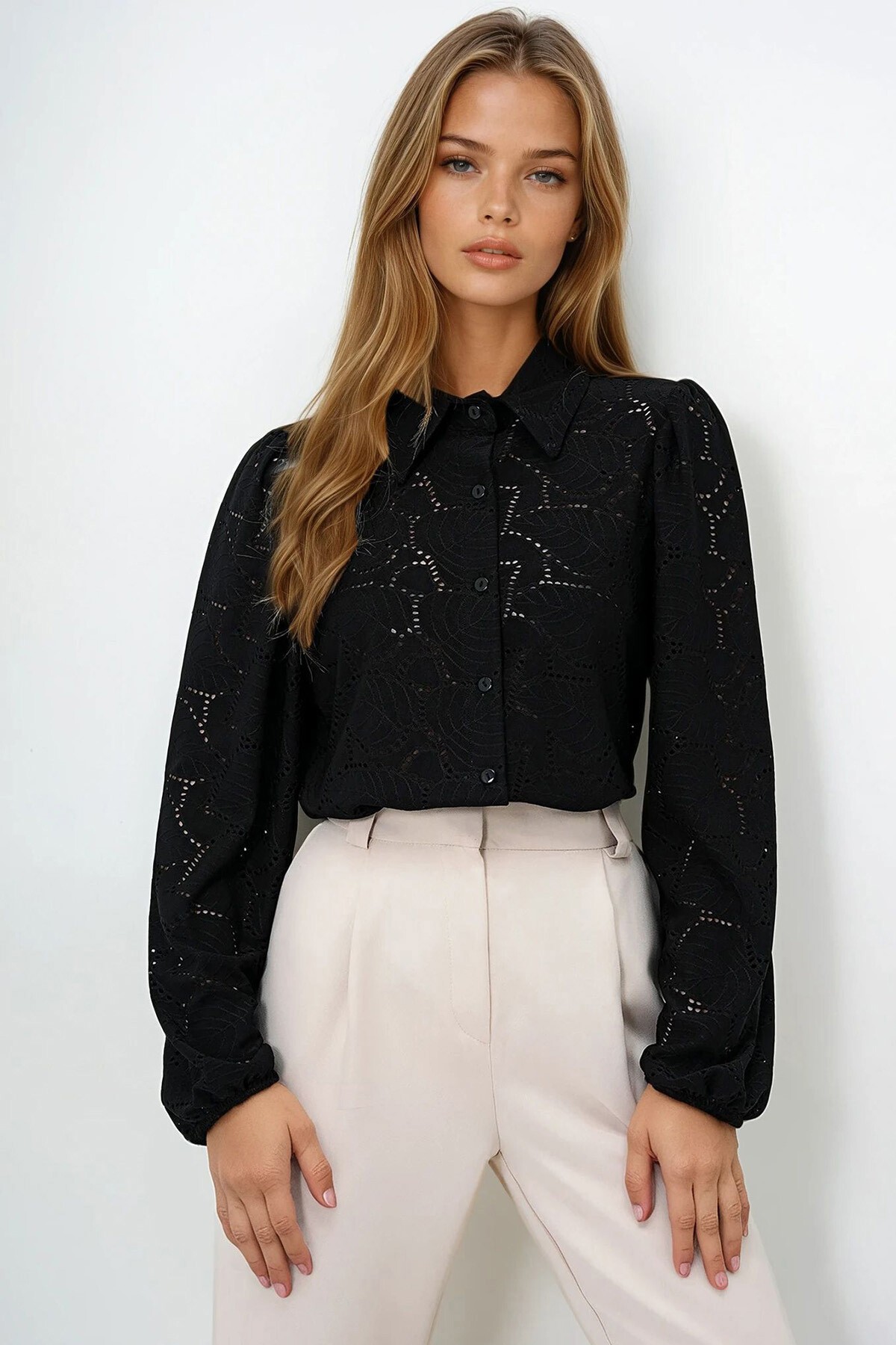 Siyah Güpür Dokuma Premıum Gömlek