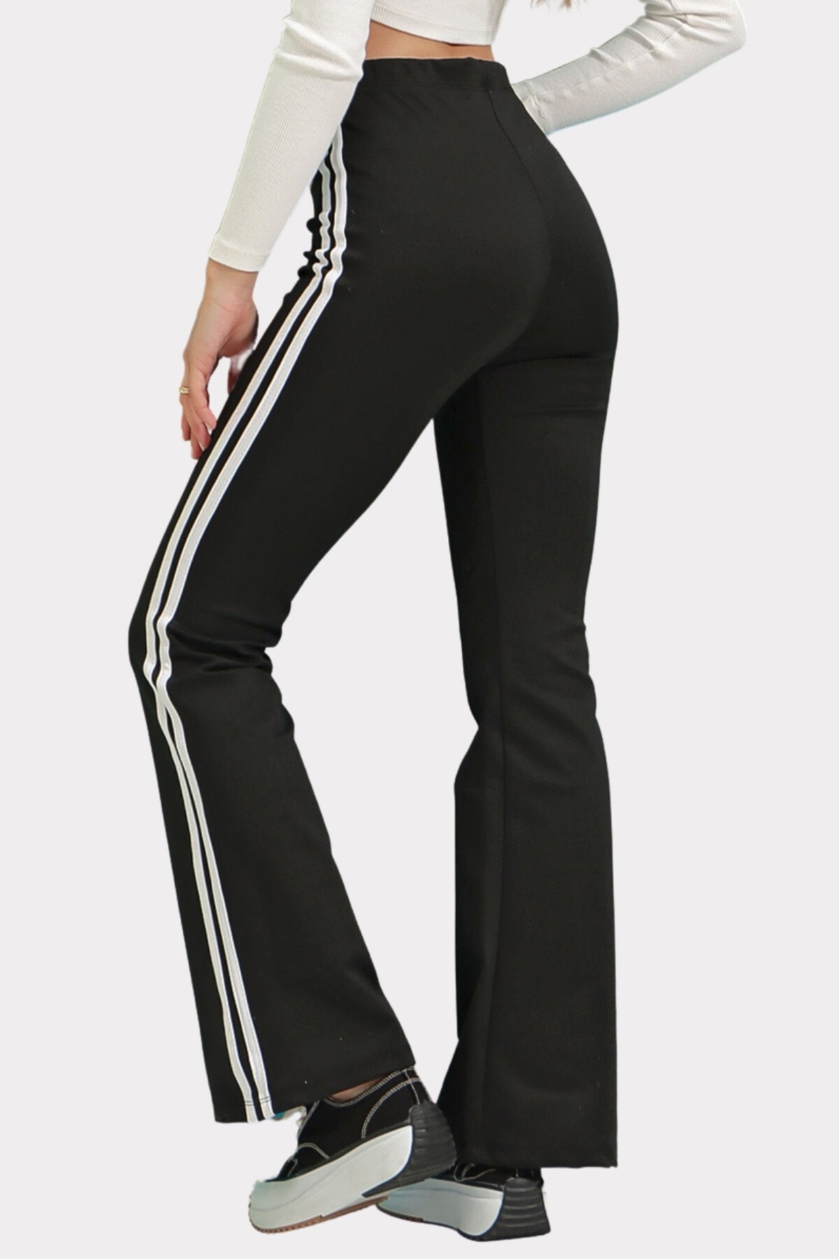 Siyah İspanyol Paça Çift Şeritli Pantolon