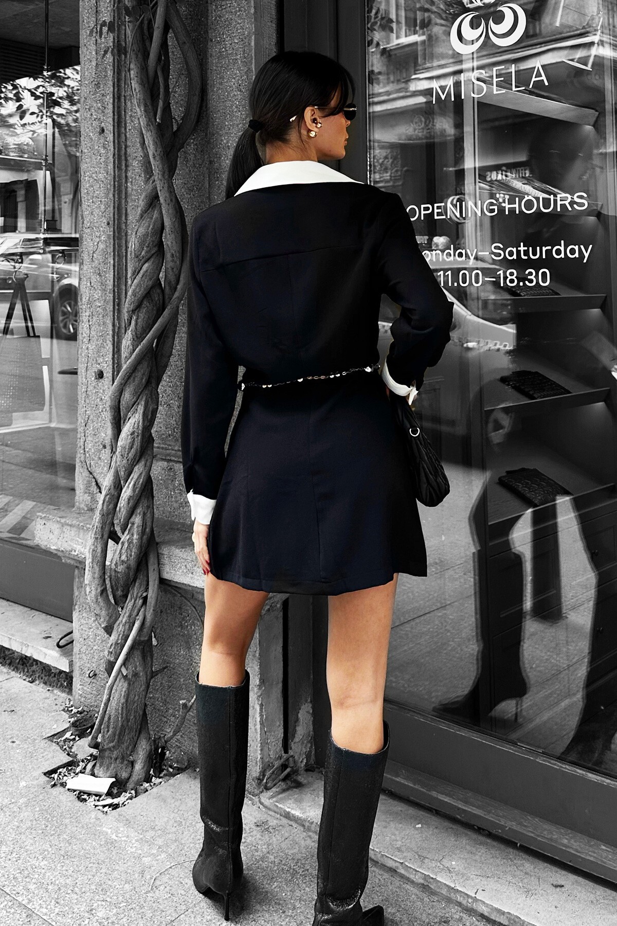 Siyah Krep Mini Elbise