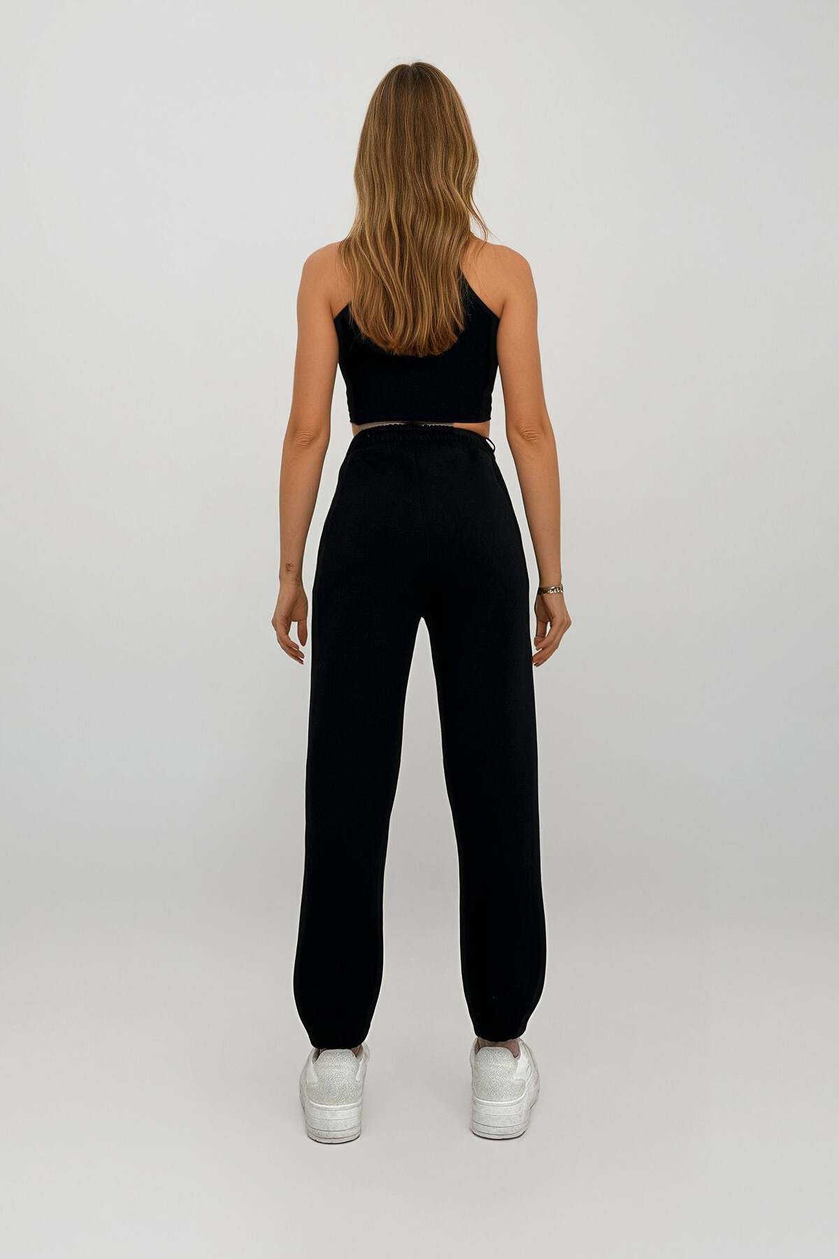 Siyah Lastikli 3 İplik İçi Şardonlu Eşofman Altı