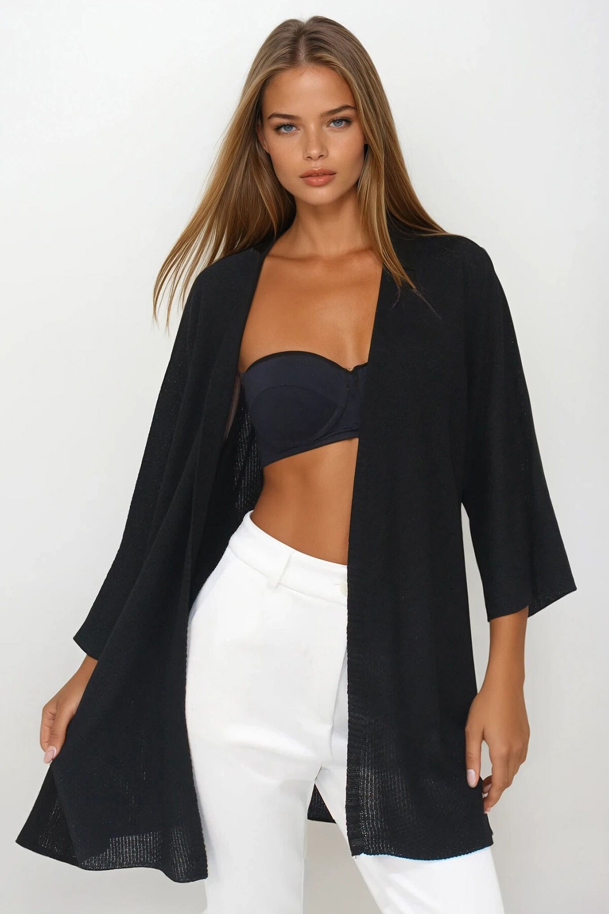 Siyah Oversize Uzun Triko Hırka