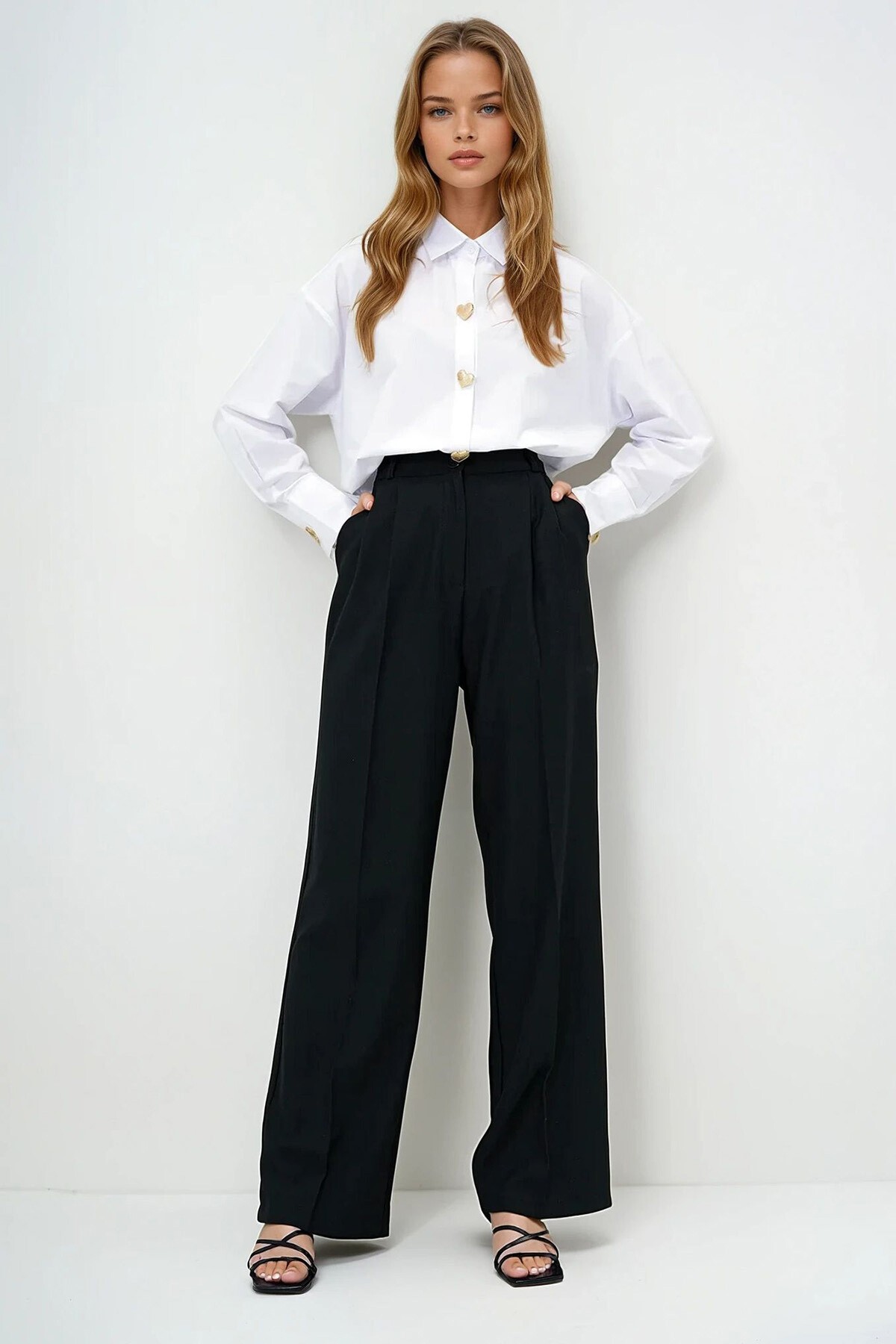 Siyah Pileli Palazzo Pantolon