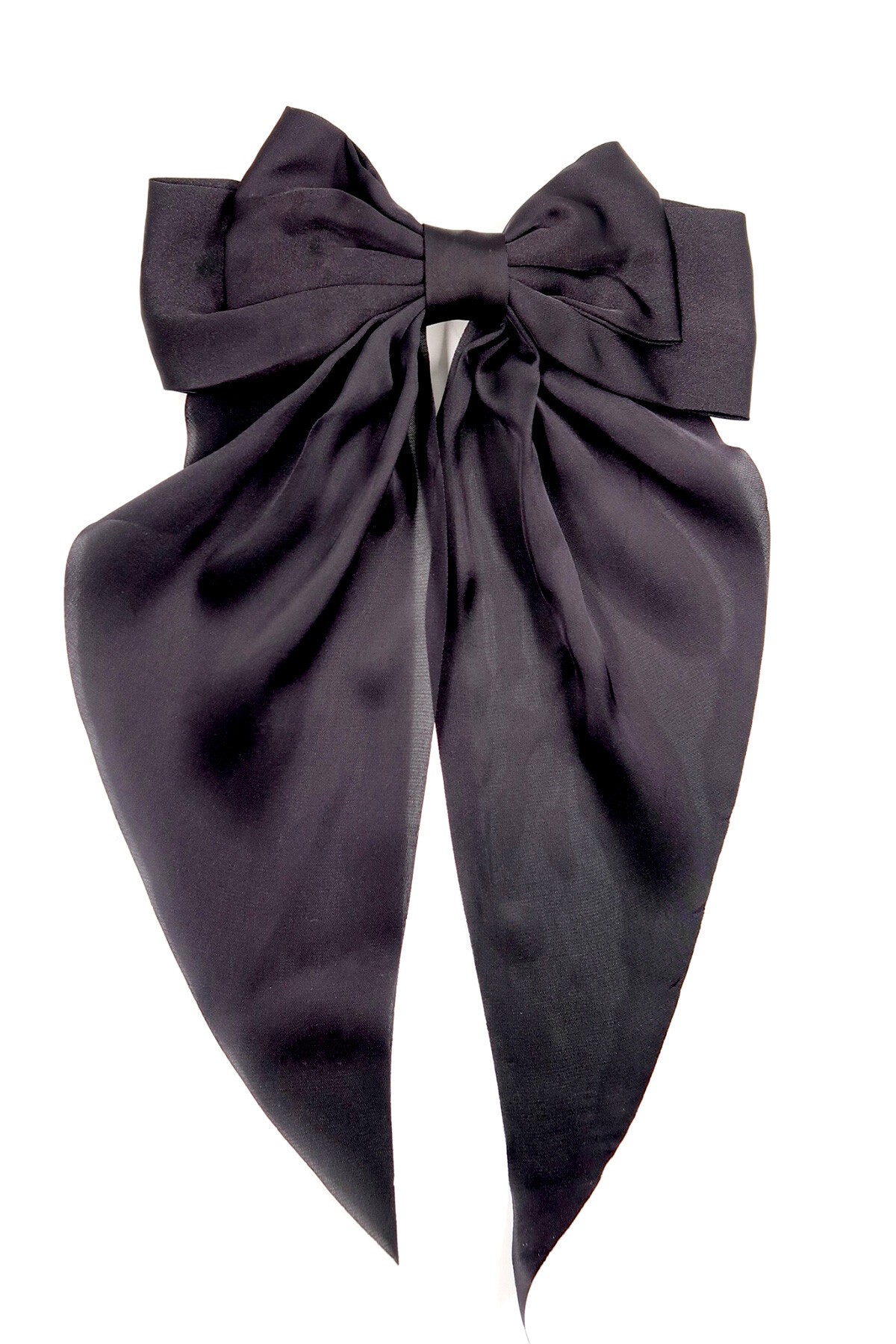 Siyah Saten Büyük Kurdeleli Klipsli Saç Tokası