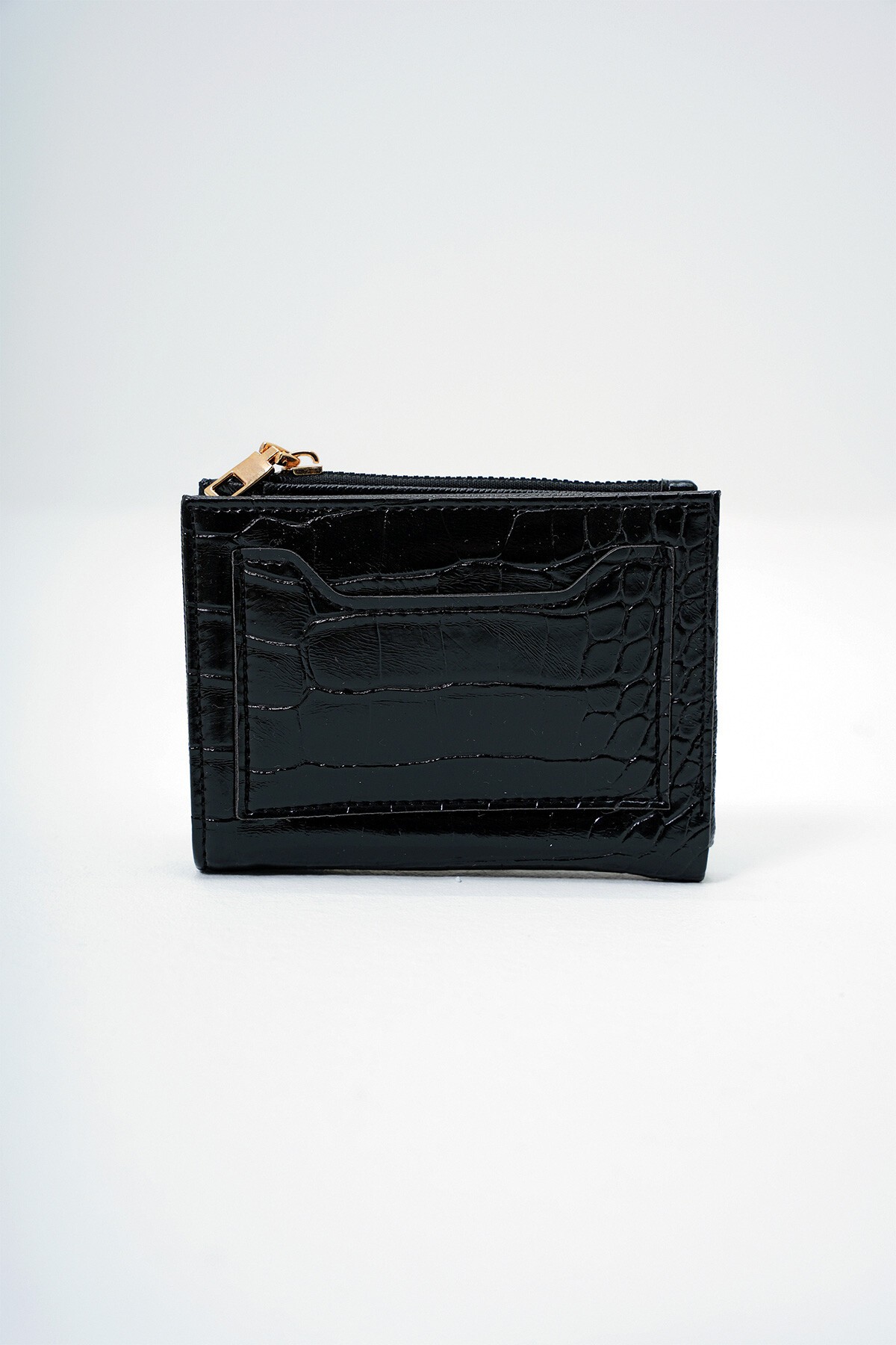 Siyah Suni Deri Croco Desen Kağıt Ve Bozuk Para Bölmeli Cüzdan Kartlık