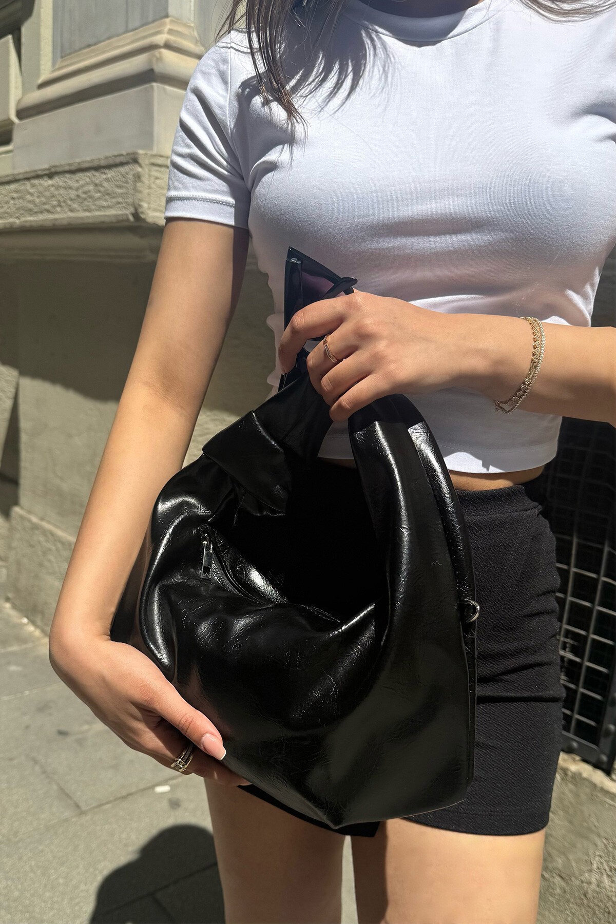 Siyah Suni Deri El Çantası