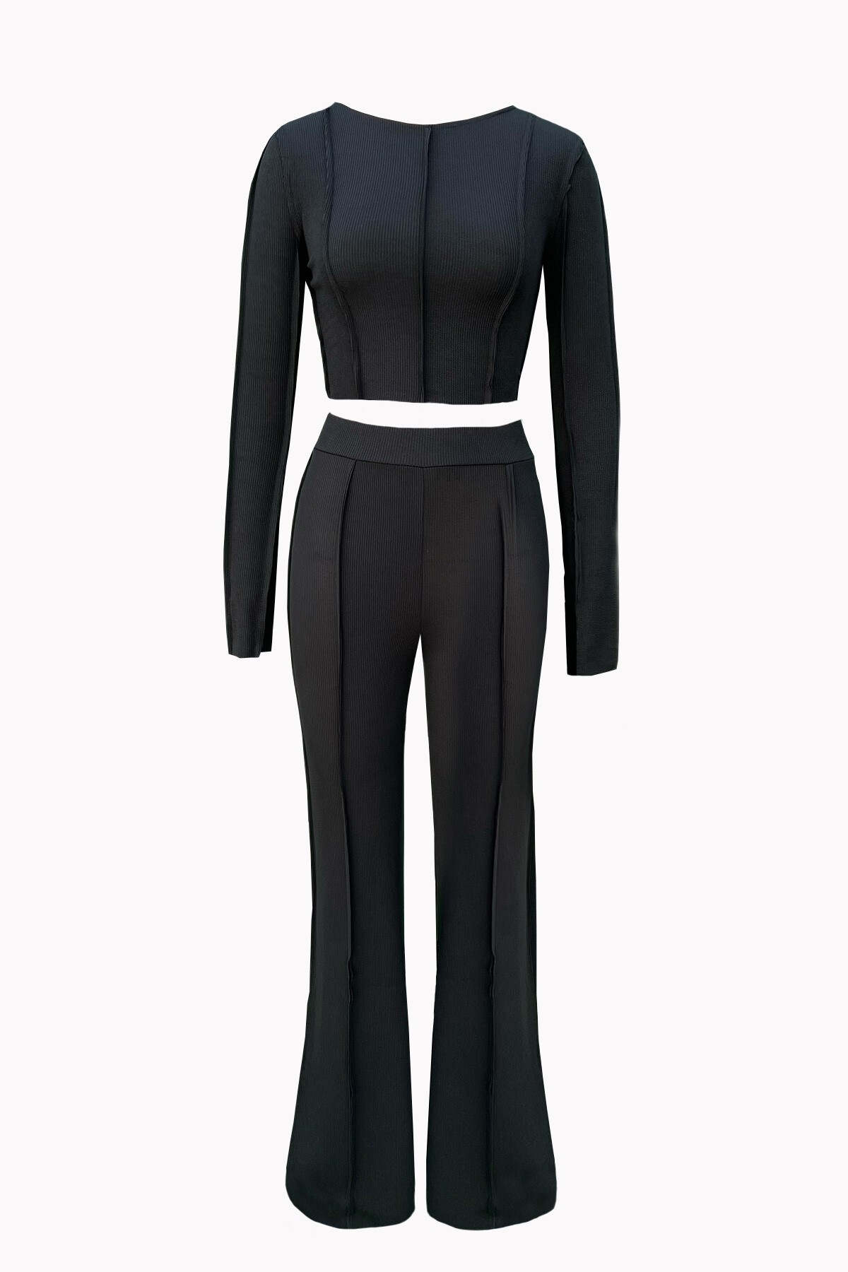 Siyah Ters Dikiş Detaylı Likralı Alt Üst Takım