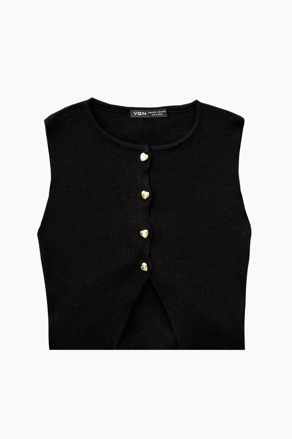 Siyah V Yaka Gold Düğme Detaylı Triko Yelek