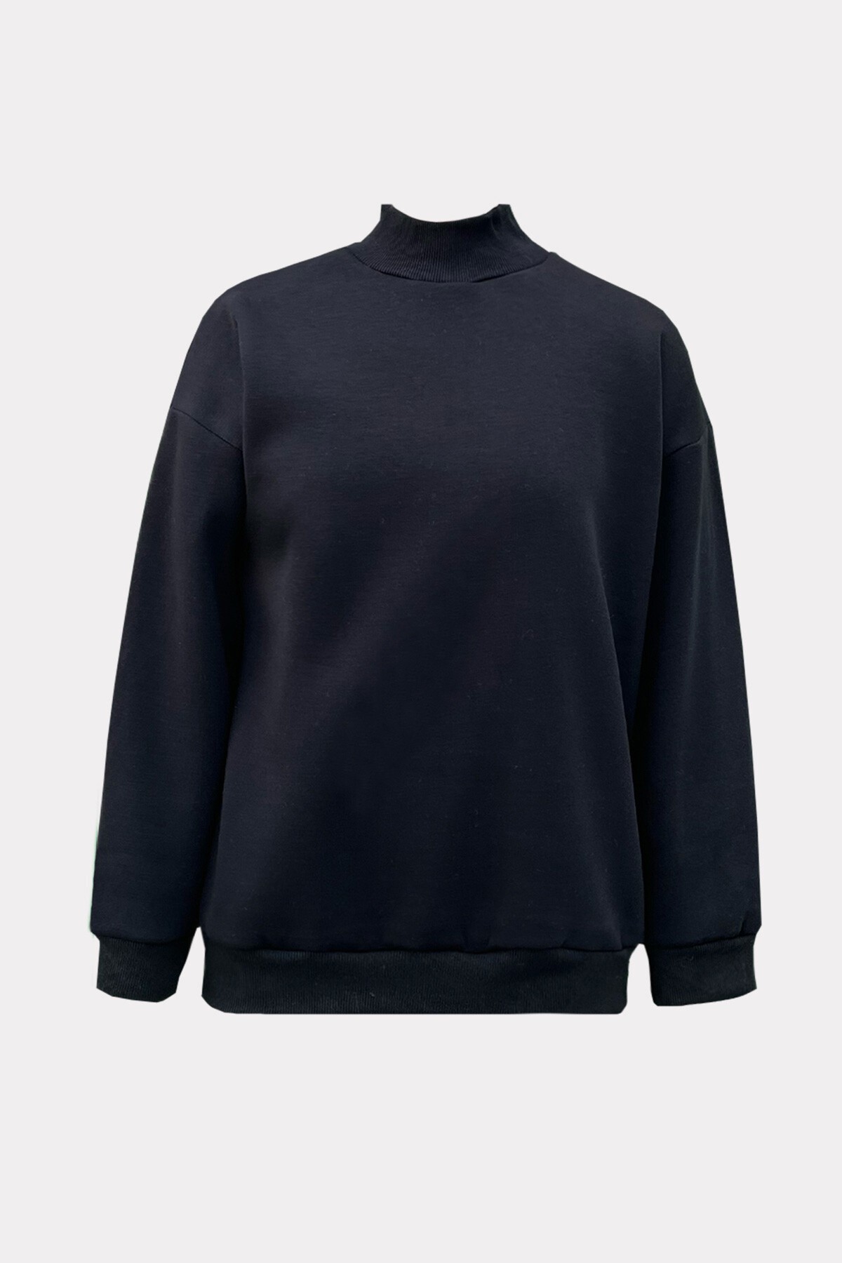 Siyah Yarım Balıkçı Yaka İçi Şardonlu Sweatshirt