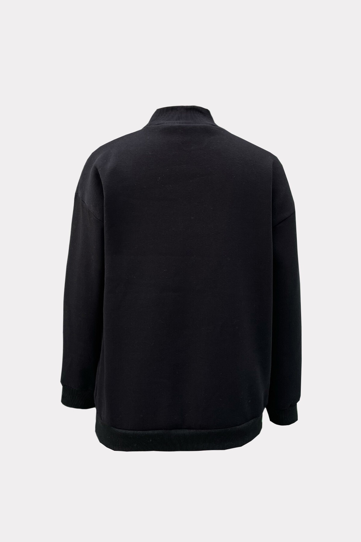 Siyah Yarım Balıkçı Yaka İçi Şardonlu Sweatshirt