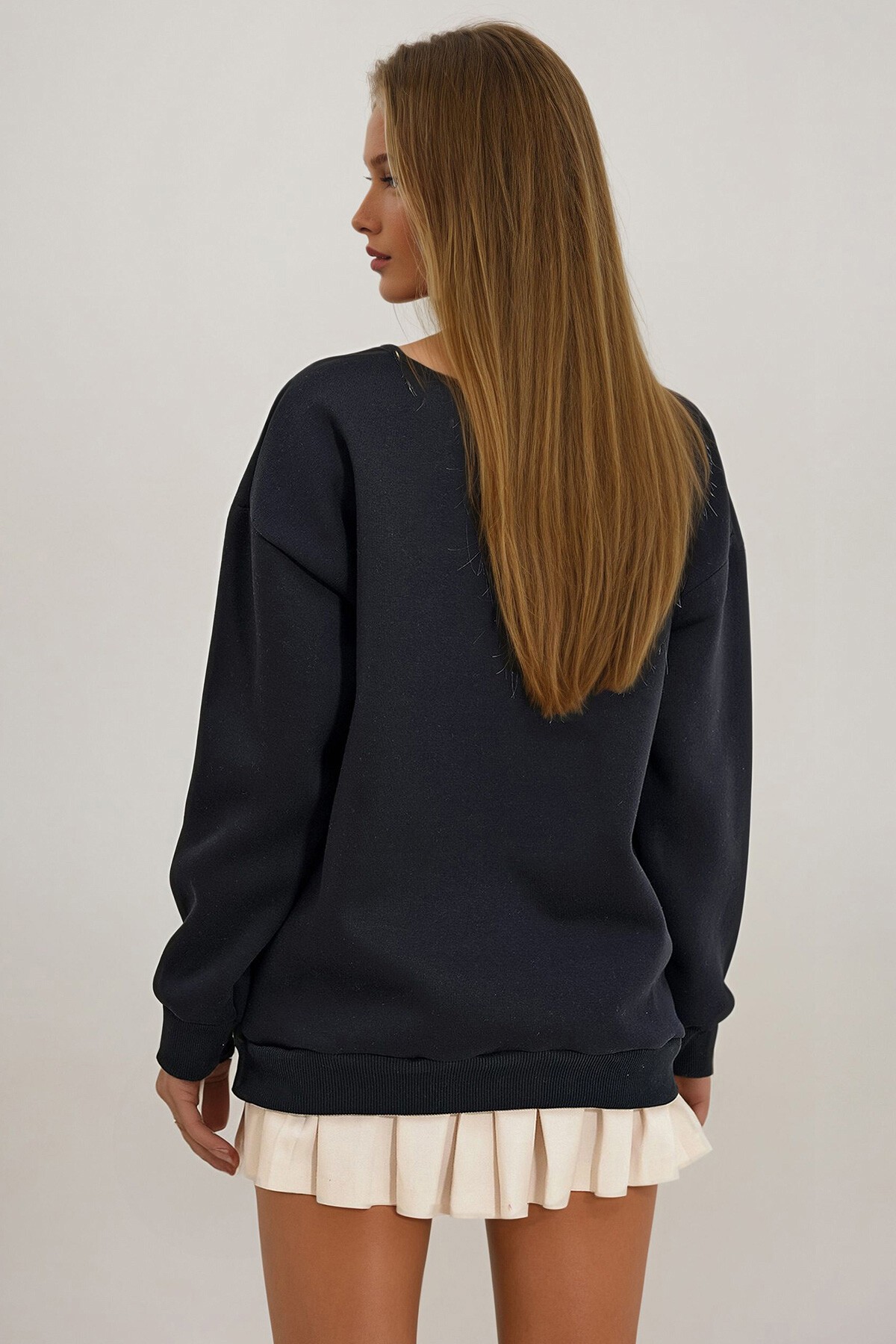 Siyah Yarım Balıkçı Yaka İçi Şardonlu Sweatshirt