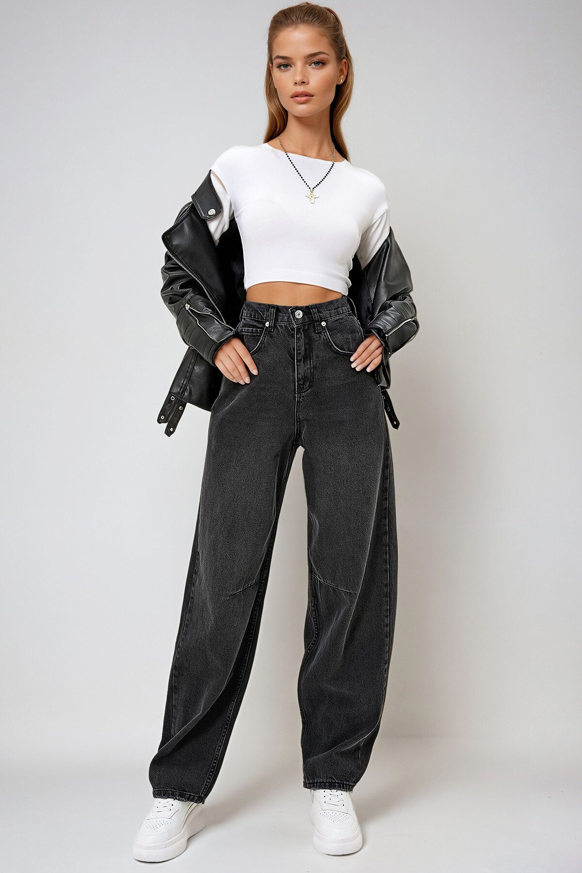 Siyah Yüksek Bel Baggy Balloon Jean