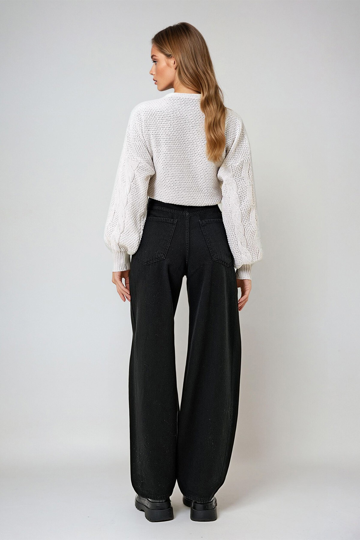 Siyah Yüksek Bel Buggy Kesim Jean Pantolon