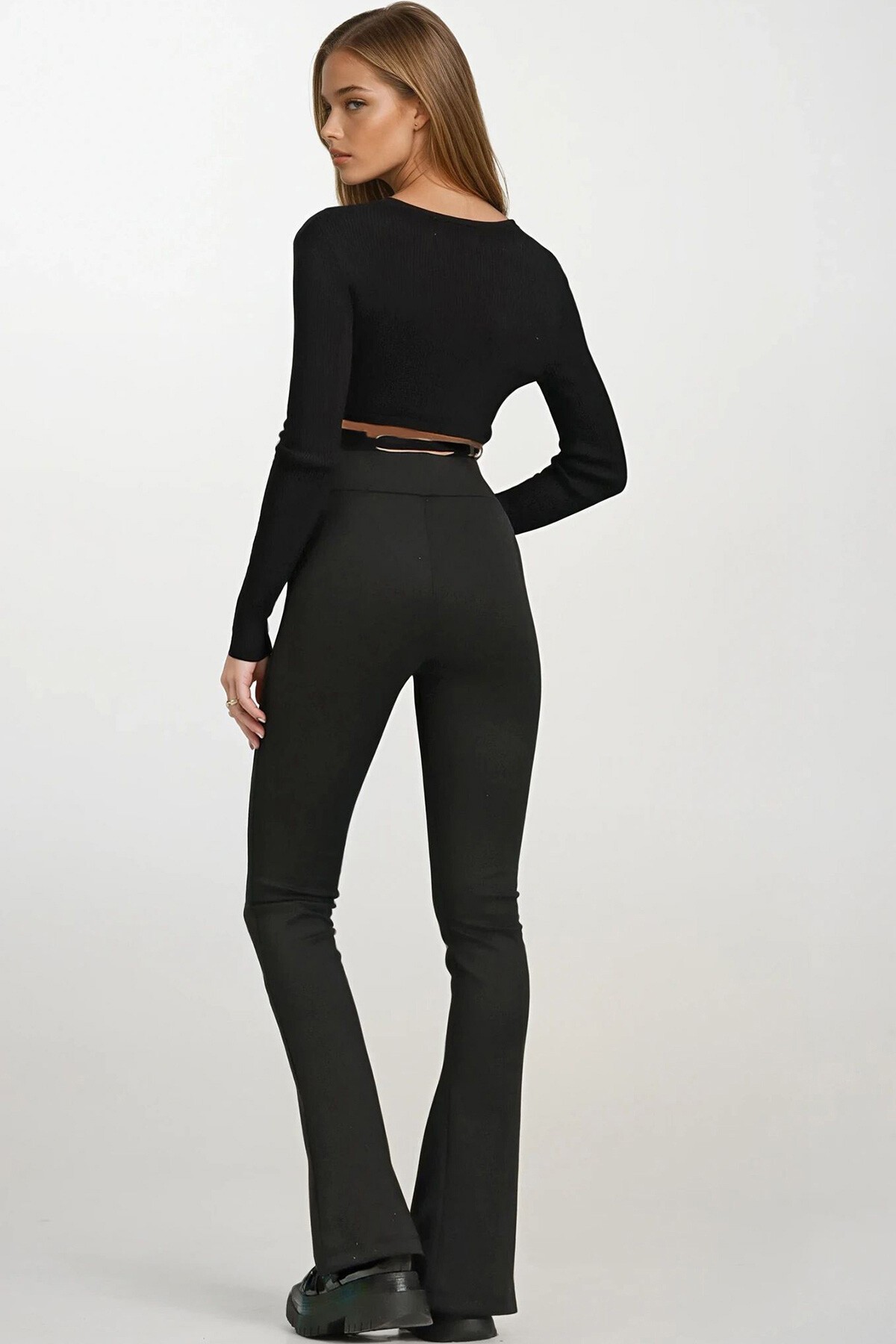 Siyah Yüksek Bel Fermuar Detaylı Çelik Pantolon