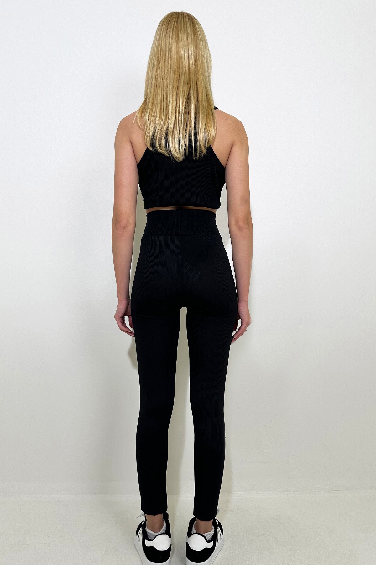 Siyah Yüksek Bel Fitilli Likralı Ottoban Tayt