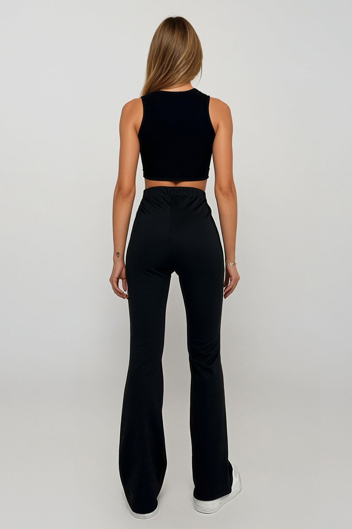 Siyah Yüksek Bel Yanı Dikişli Scuba Pantolon