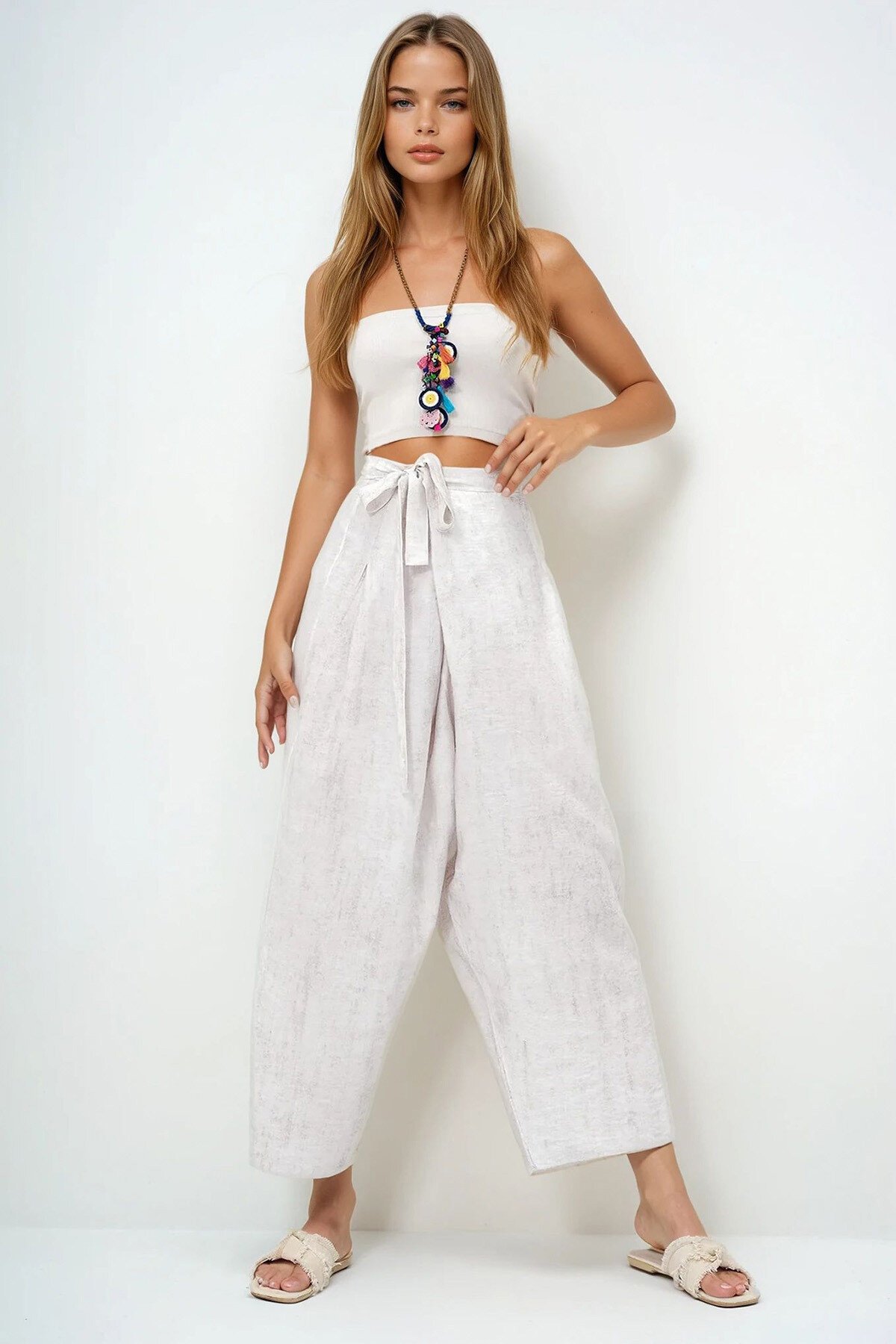 Taş Bağlama Detaylı Şalvar Kesim Aerobin Pantolon