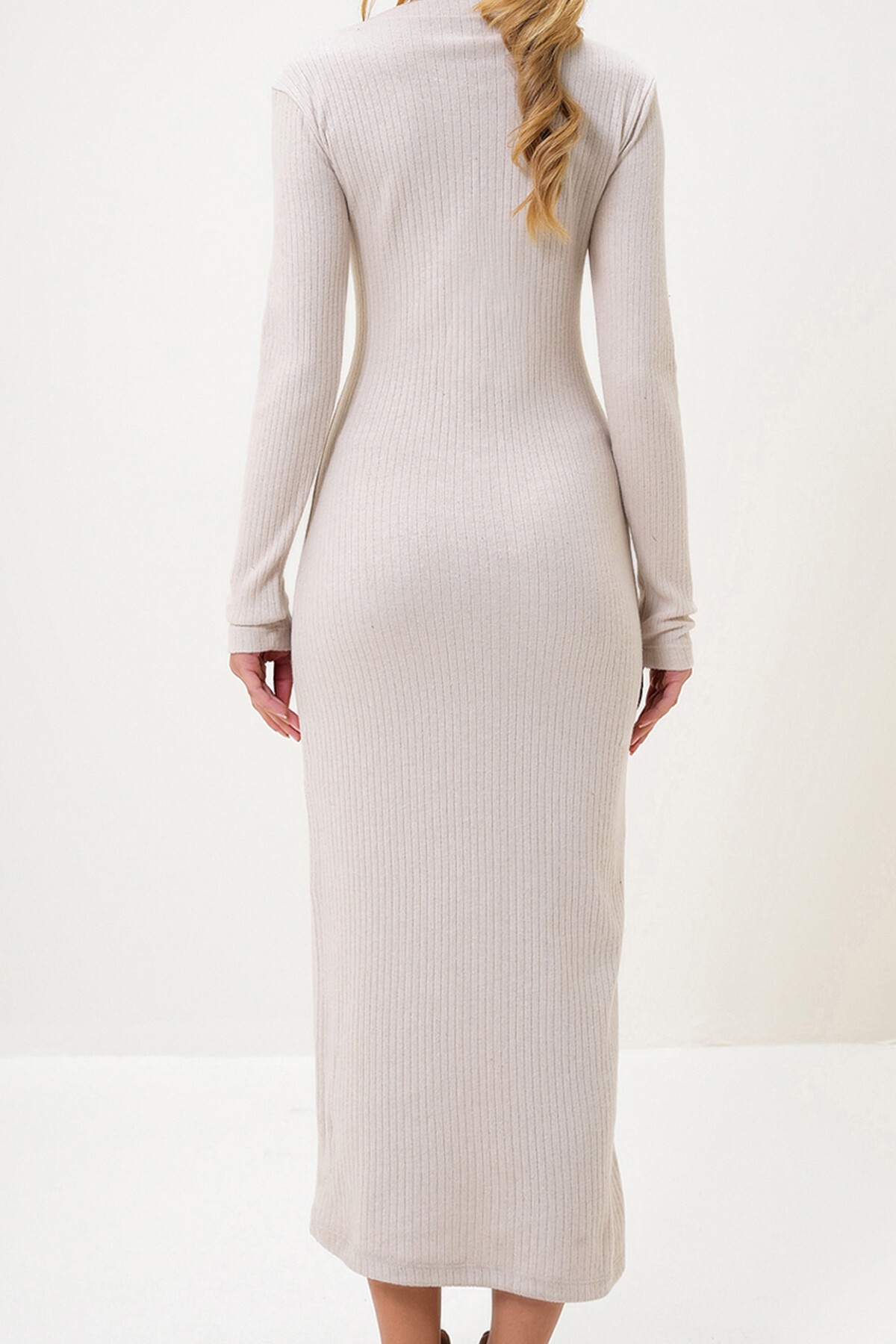 Taş Bisiklet Yaka Uzun Kol İnterlok Kumaş Maxi Boy Elbise