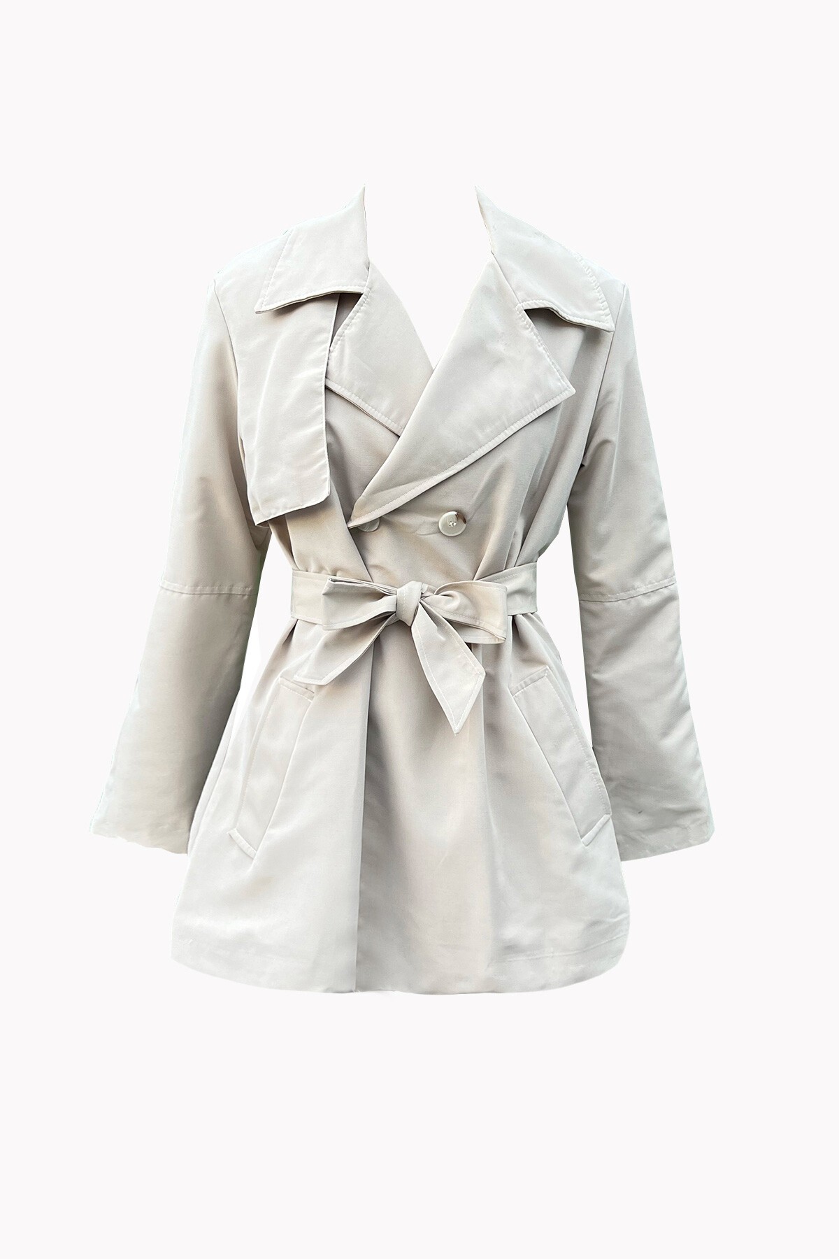 Taş Kruvaze Yaka Beli Kemerli Trençkot