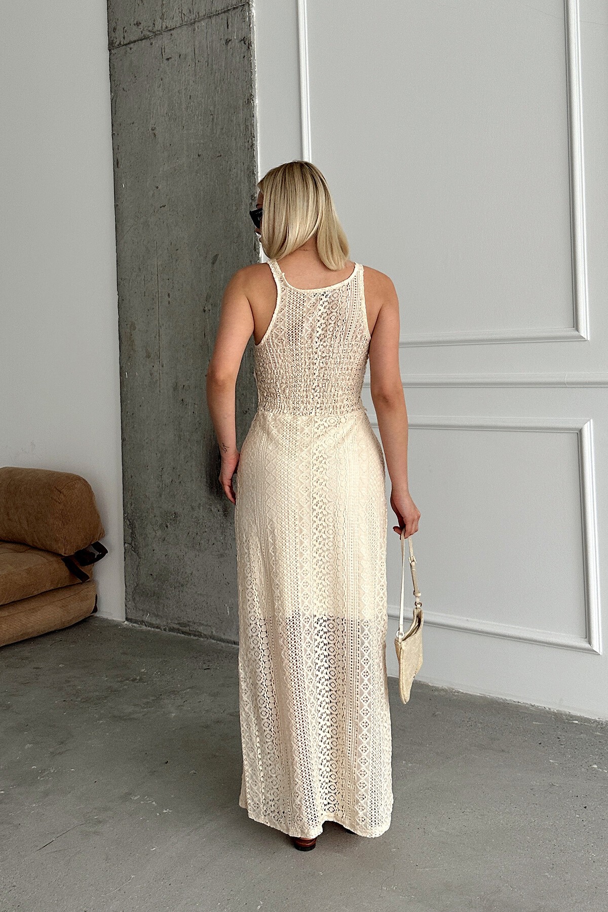 Taş V Yaka İçi Astarlı  Kroşeta Elbise