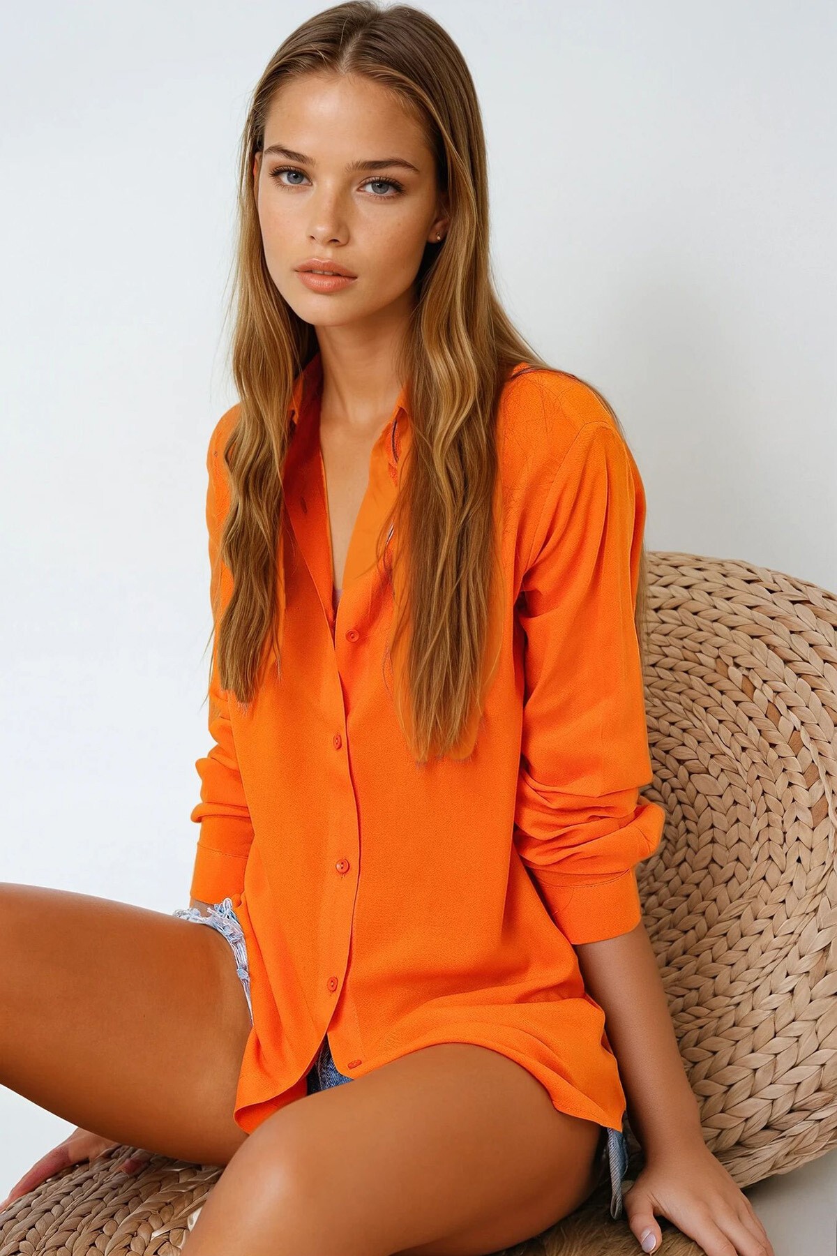 Turuncu Basic Dokuma Gömlek