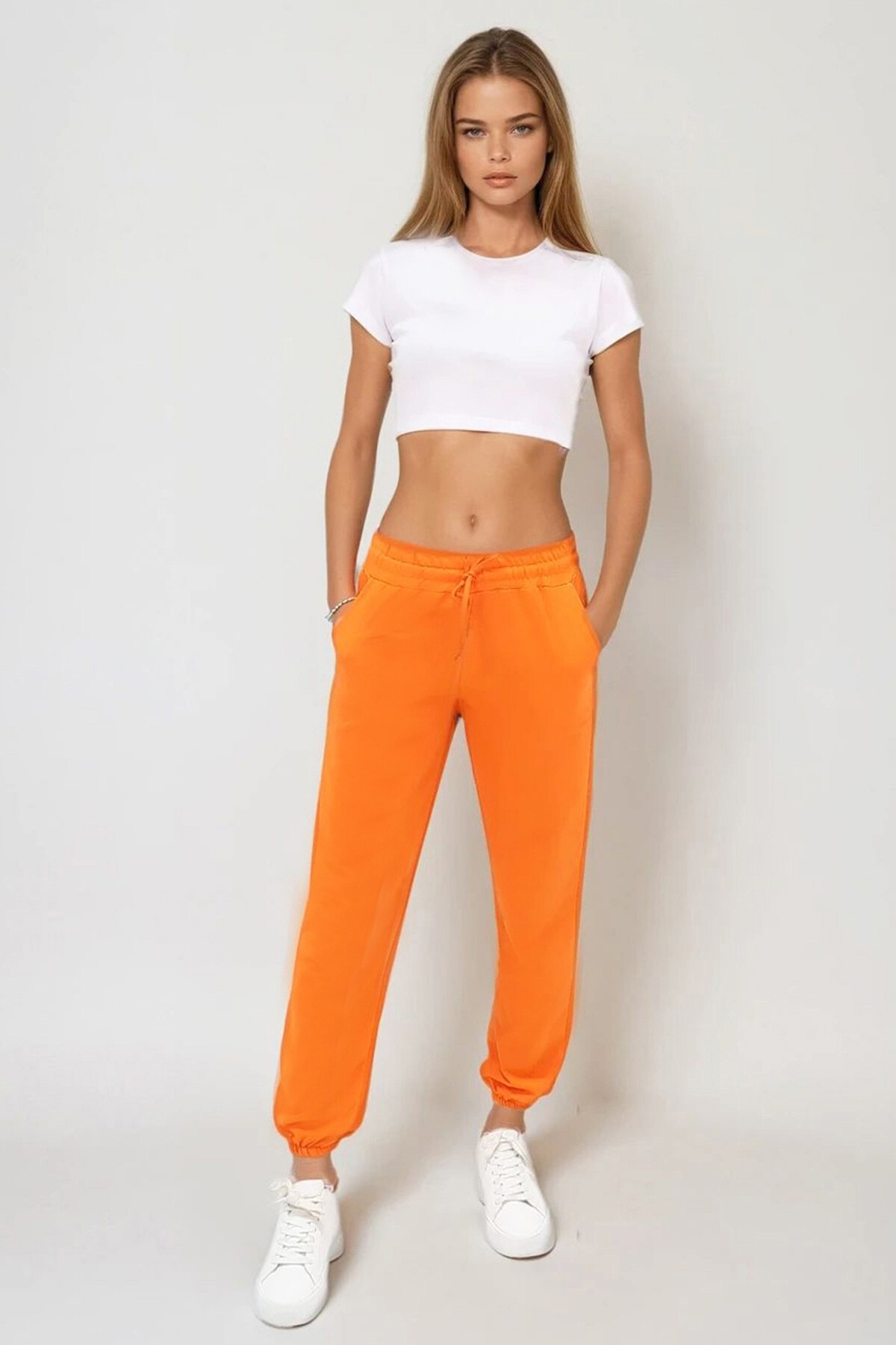 Turuncu Beli Ve Paçası Lastikli Basic Eşofman Altı