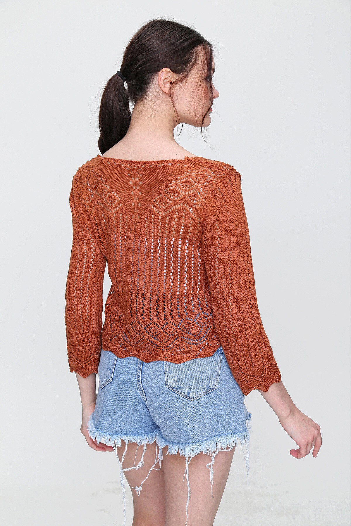 Camel V Yaka Ajurlu Mevsimlik Triko Bluz Esq0010