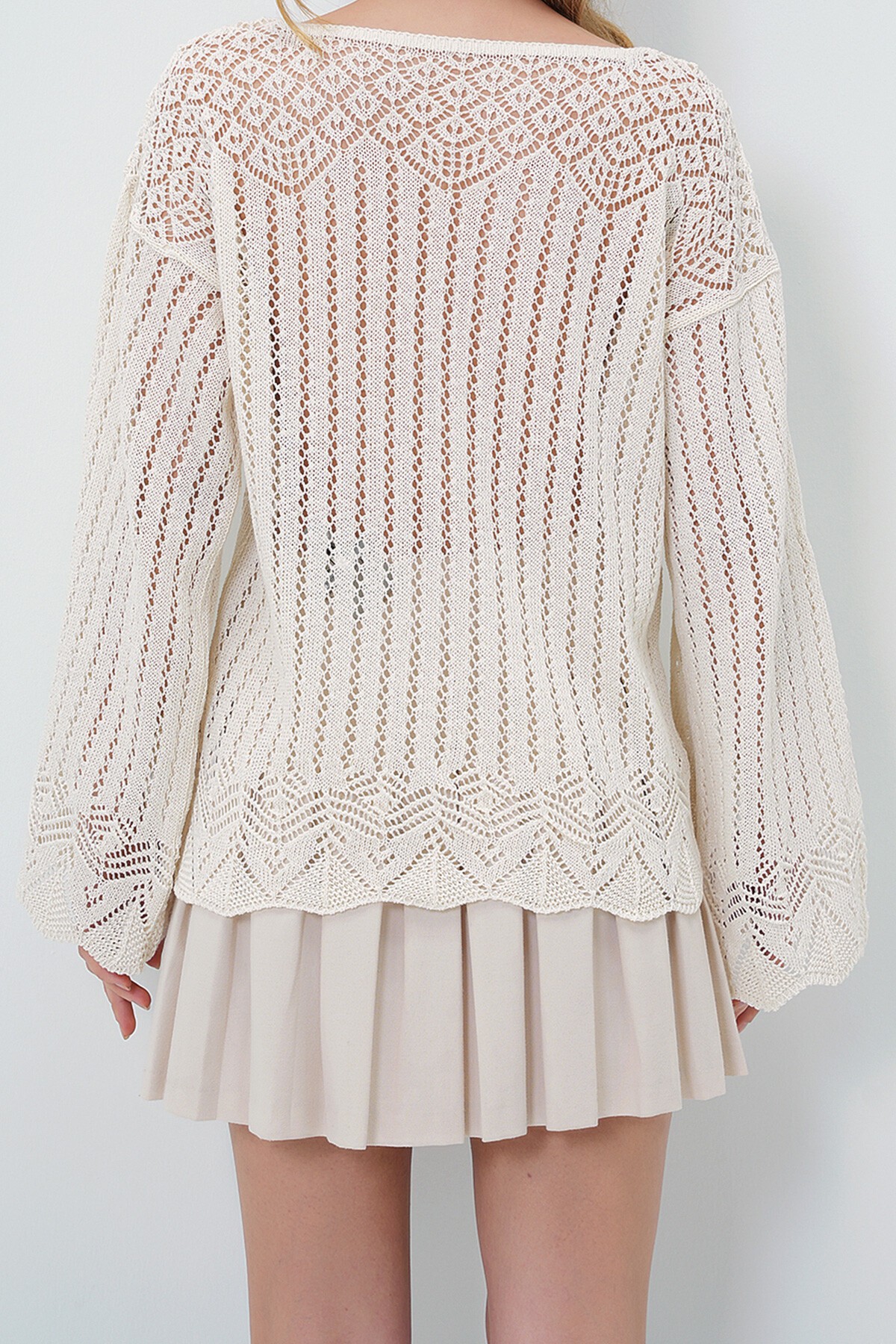 Vanilya Kayık Yaka Ajuru Yazlık Triko Bluz