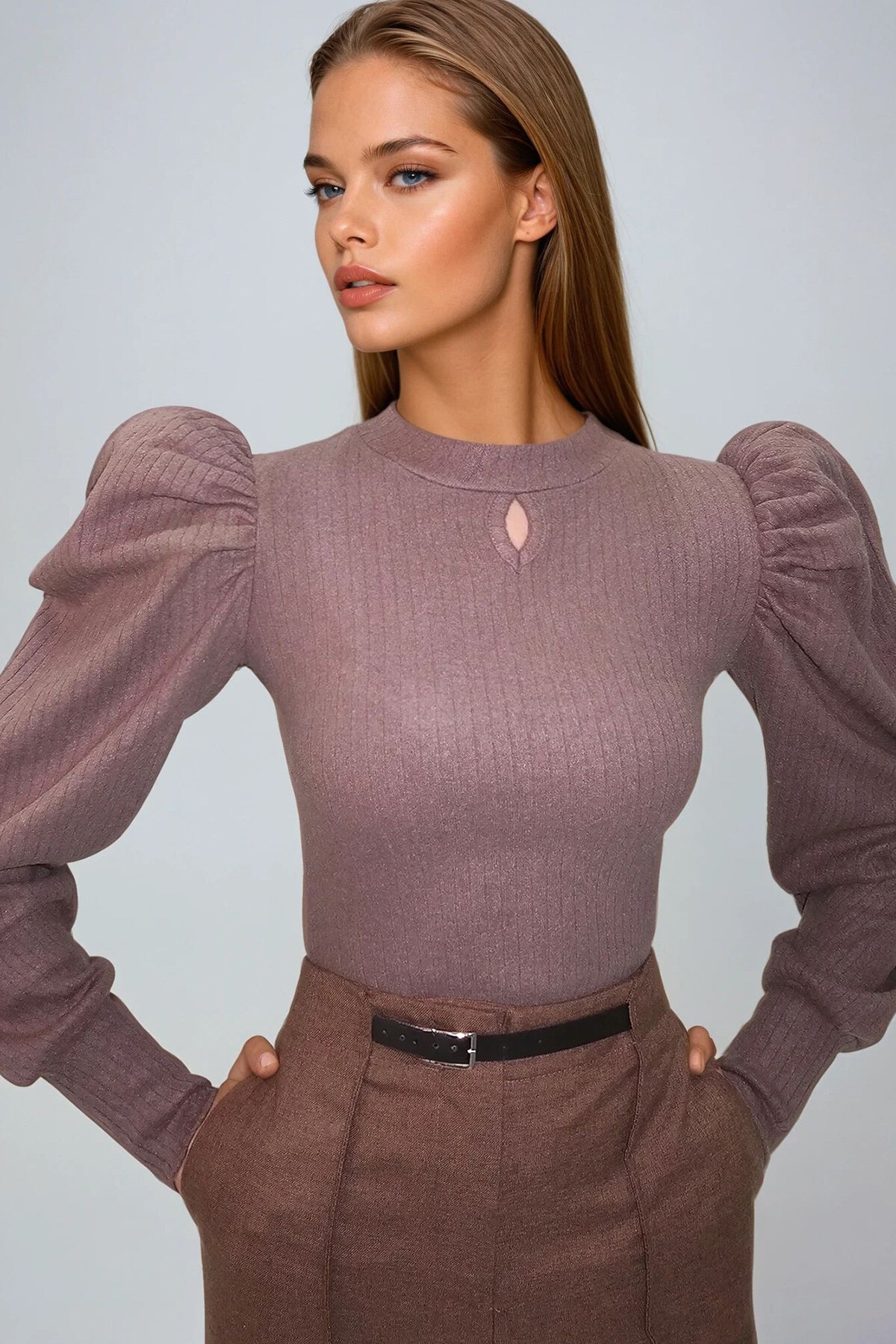 Vizon Bisiklet Yaka Damla Dekolteli Prenses Kol Triko Bluz