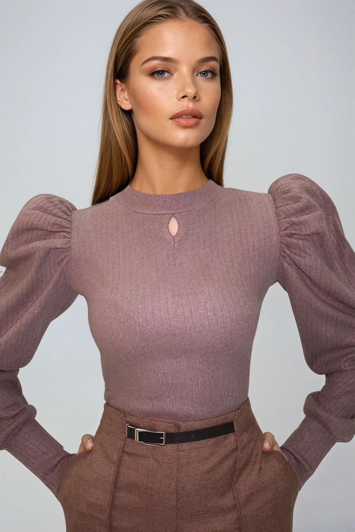 Vizon Bisiklet Yaka Damla Dekolteli Prenses Kol Triko Bluz