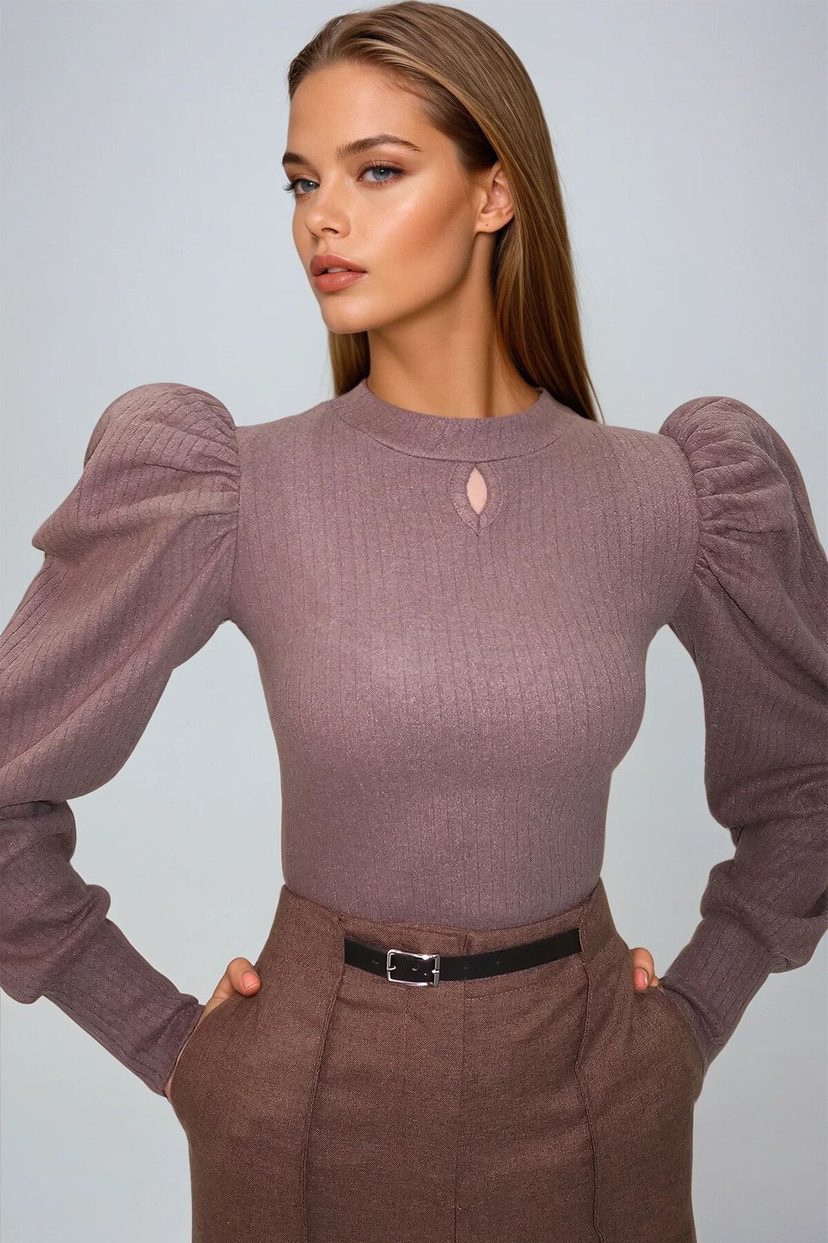 Vizon Bisiklet Yaka Damla Dekolteli Prenses Kol Triko Bluz