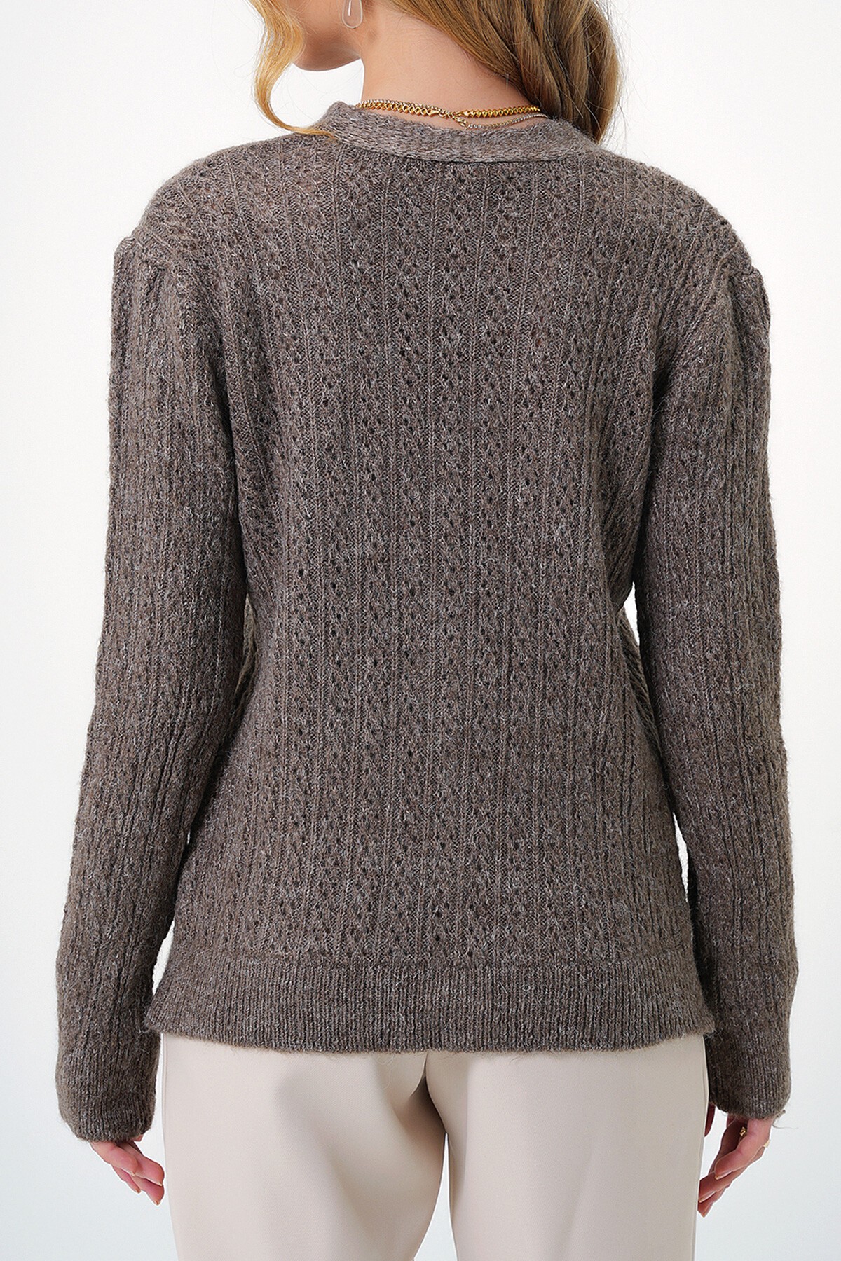 Vizon V Yaka Ajurlu Angora Hırka