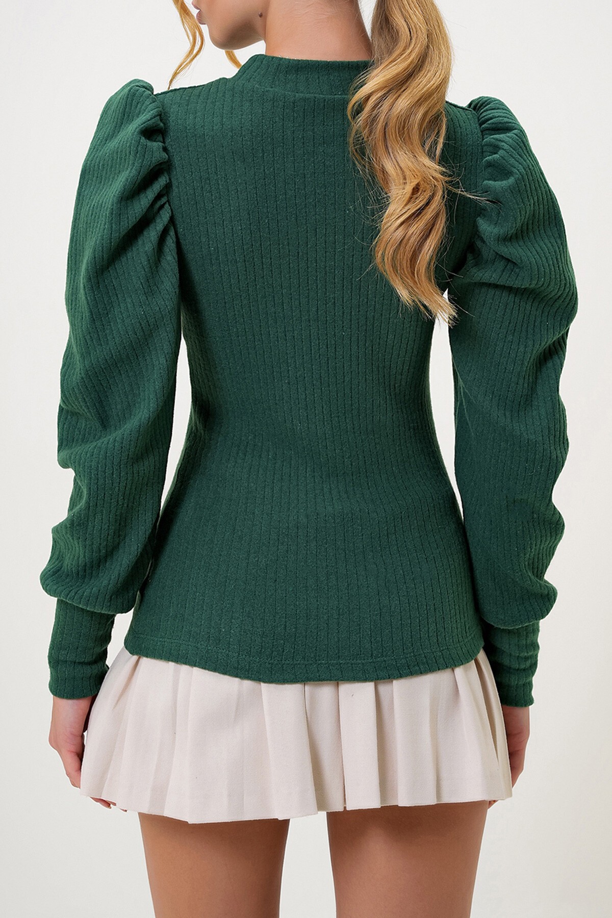 Yeşil Bisiklet Yaka Damla Dekolteli Prenses Kol Triko Bluz