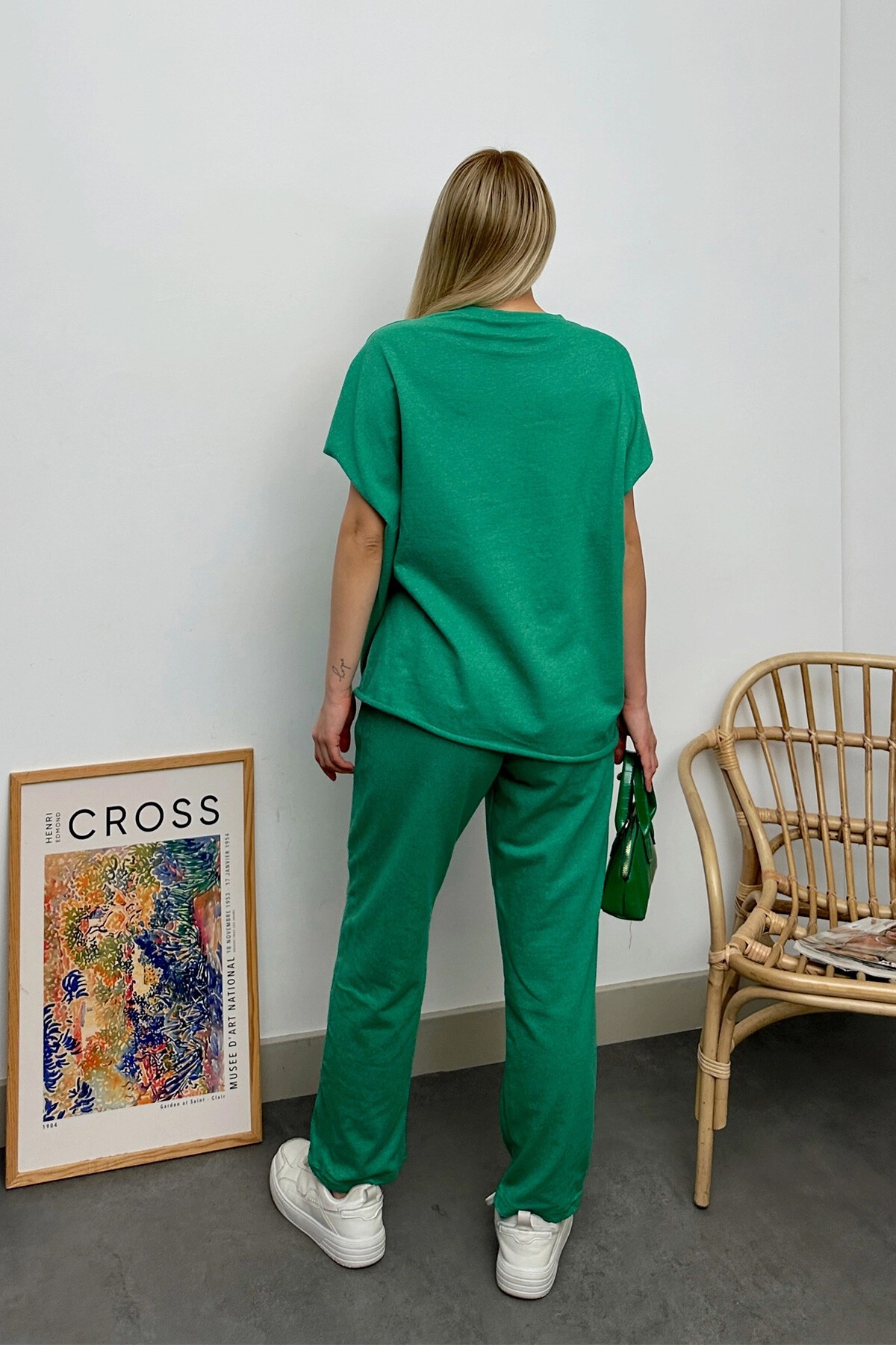 Yeşil Bisiklet Yaka Rahat Kalıp Eşofman Takımı