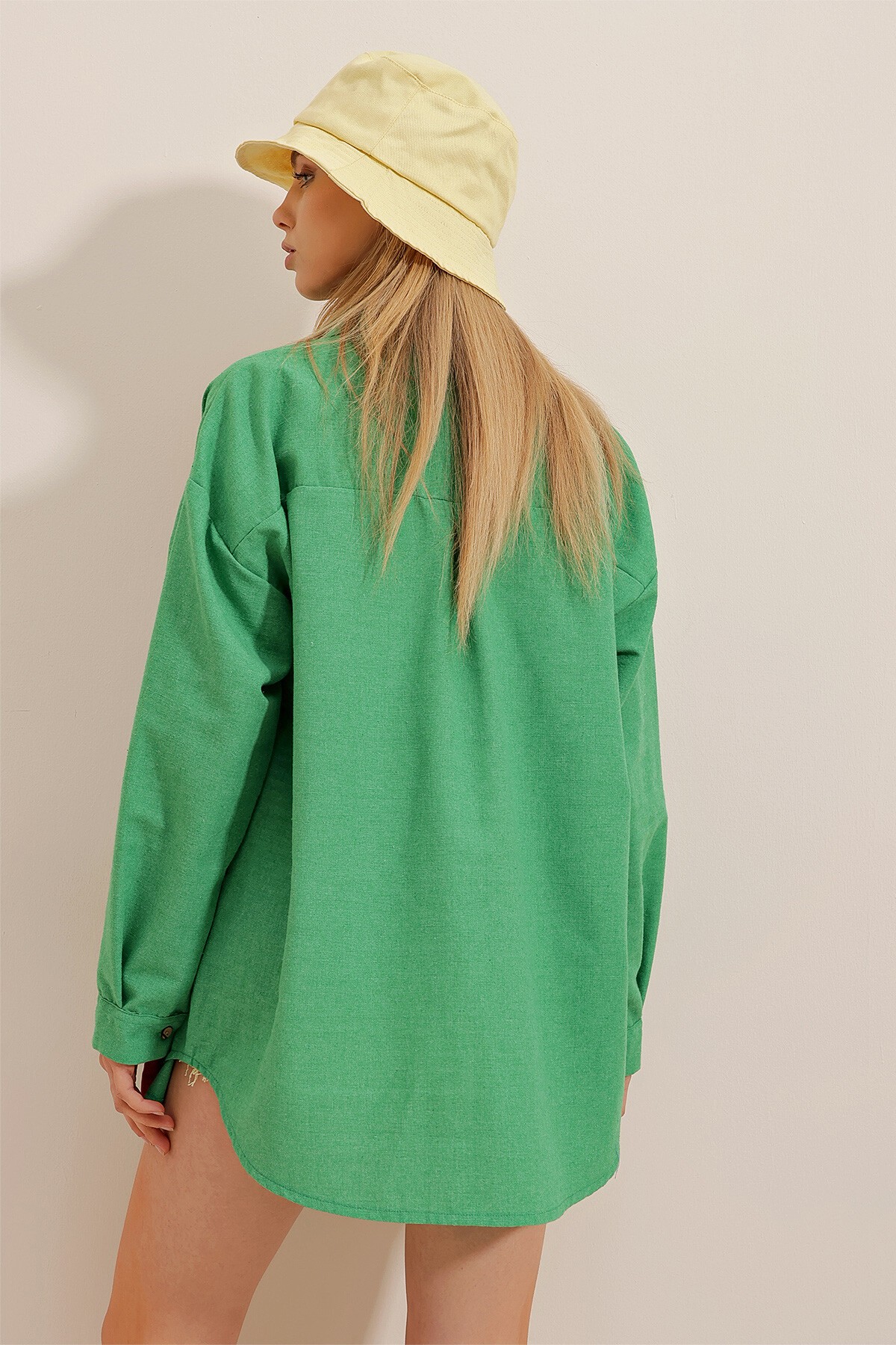 Yeşil Oversize Keten Gömlek
