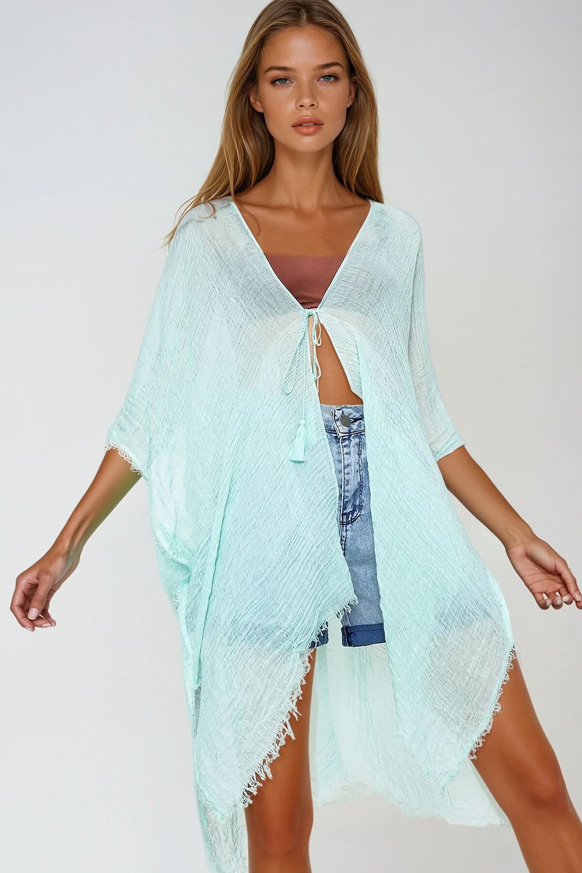 Yeşil Oversize Pamuklu Kimono