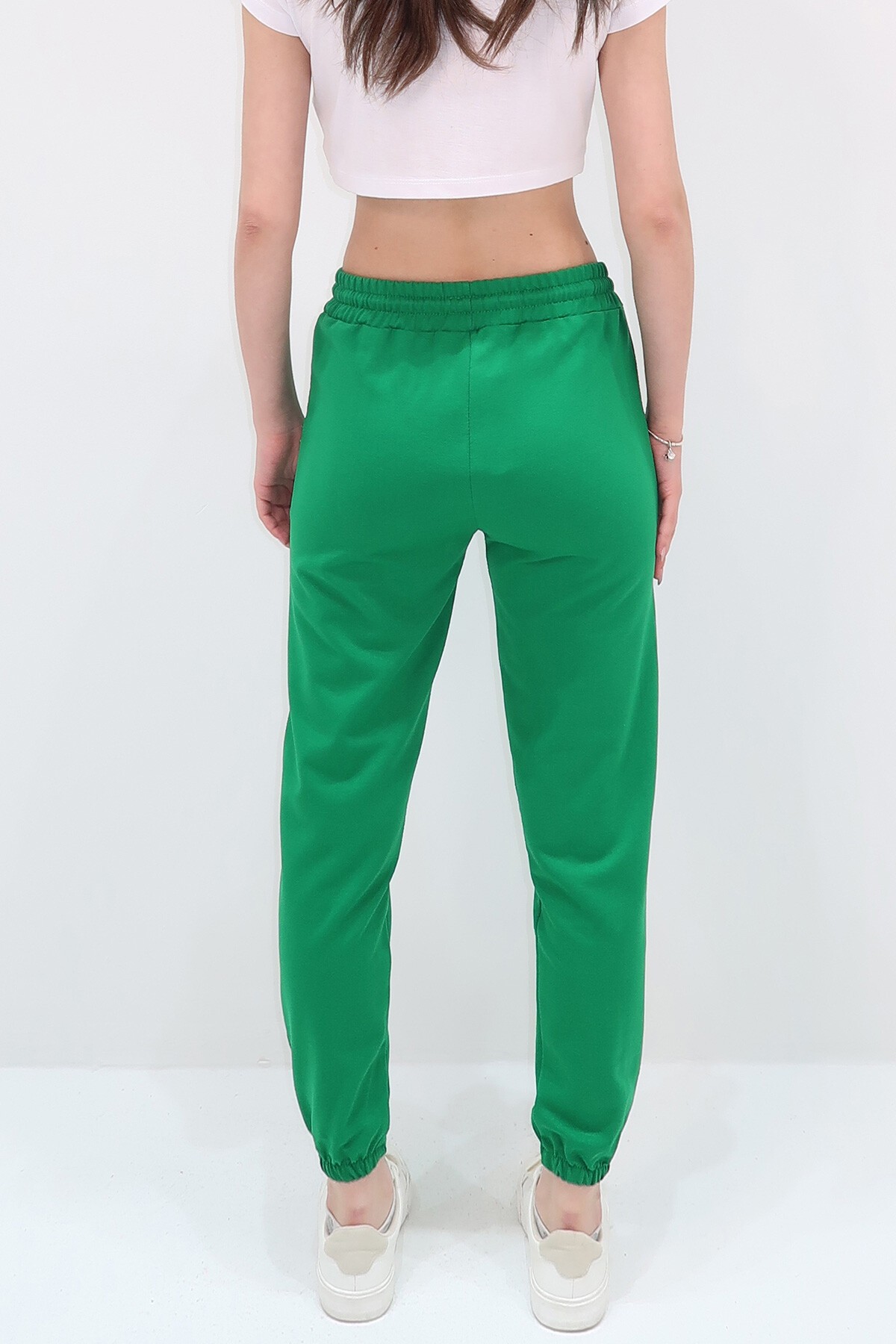 Yeşil Paçası Lastikli İki İplik Eşofman Altı