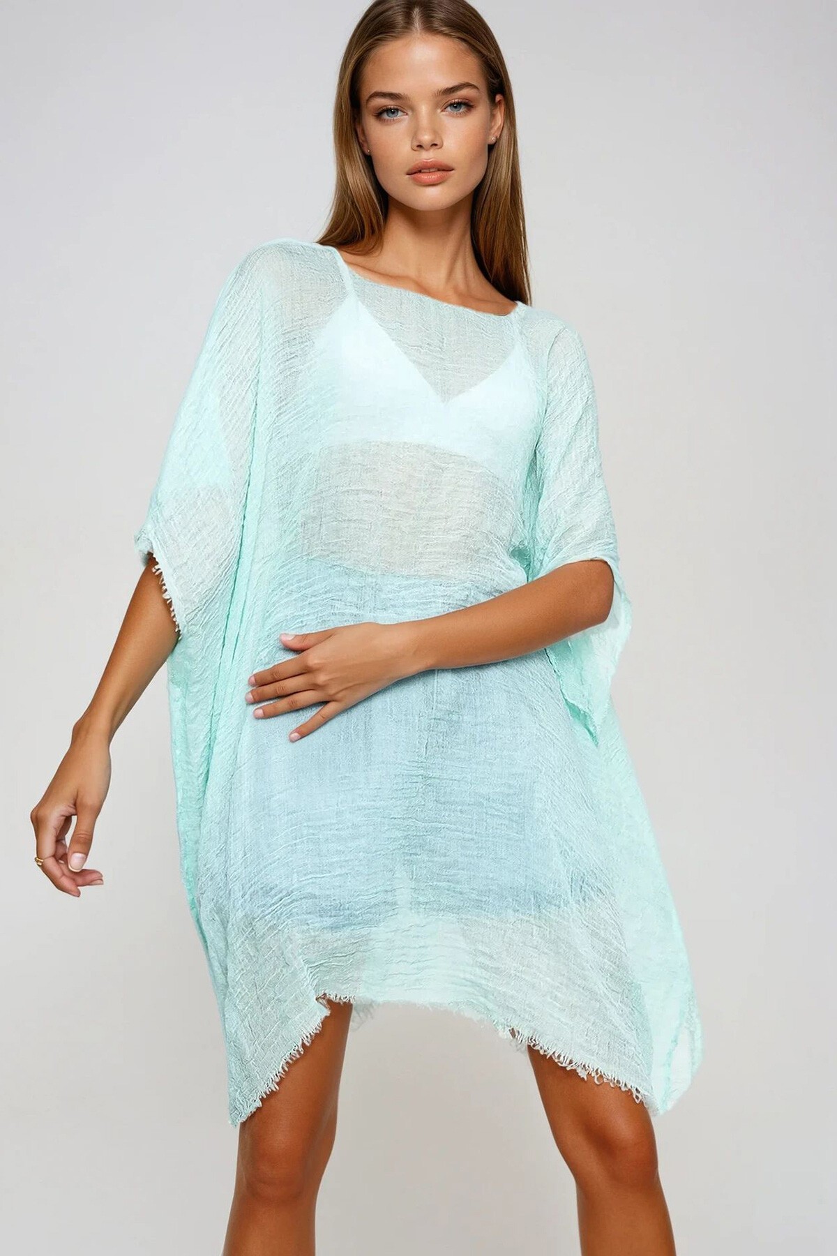 Yeşil Püskül Detaylı Pamuklu Pareo