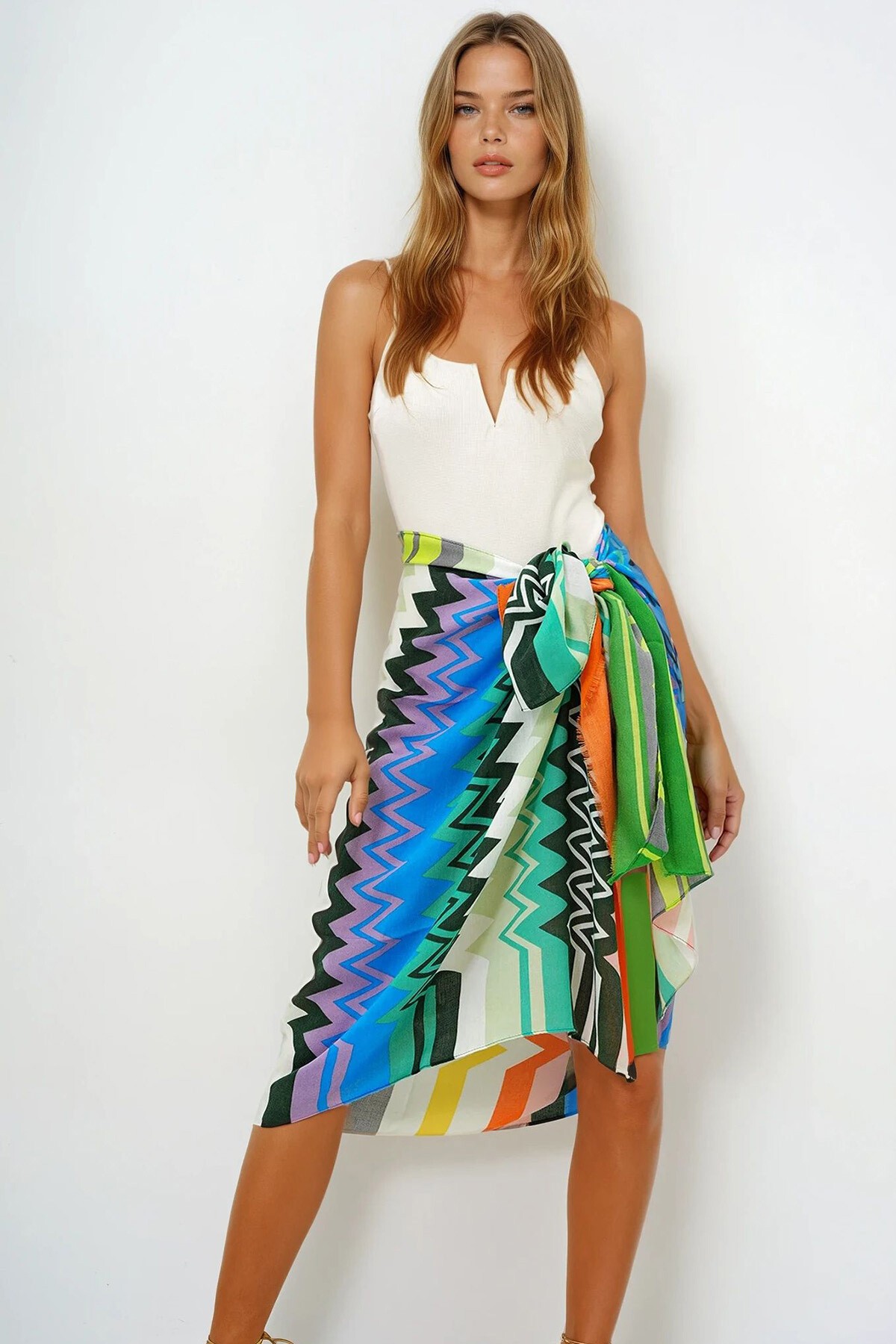 Yeşil Zigzag Desenli Pareo Şal