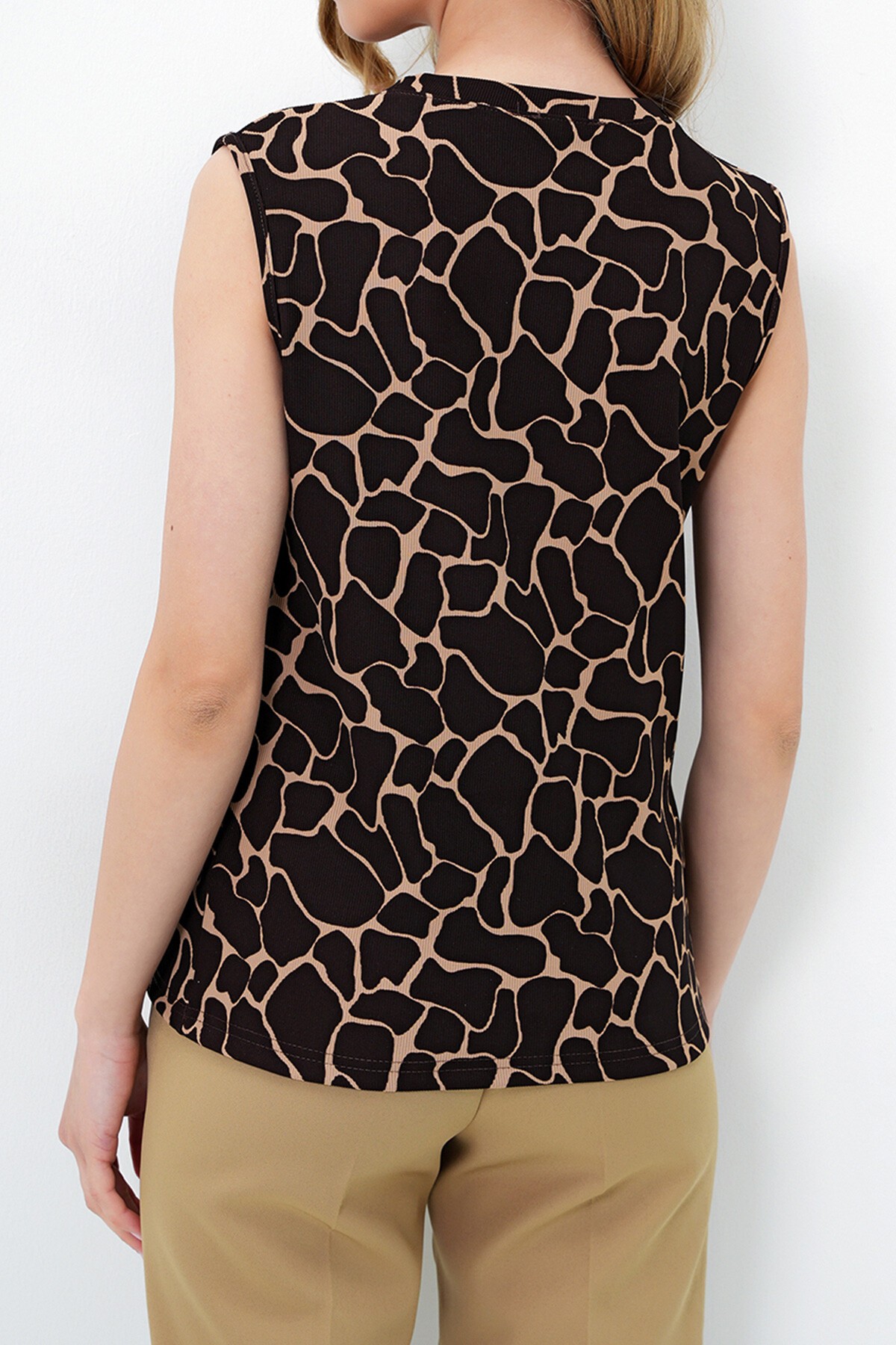 Acı Kahve Bisiklet Yaka Gold Düğmeli Ottoban Bluz