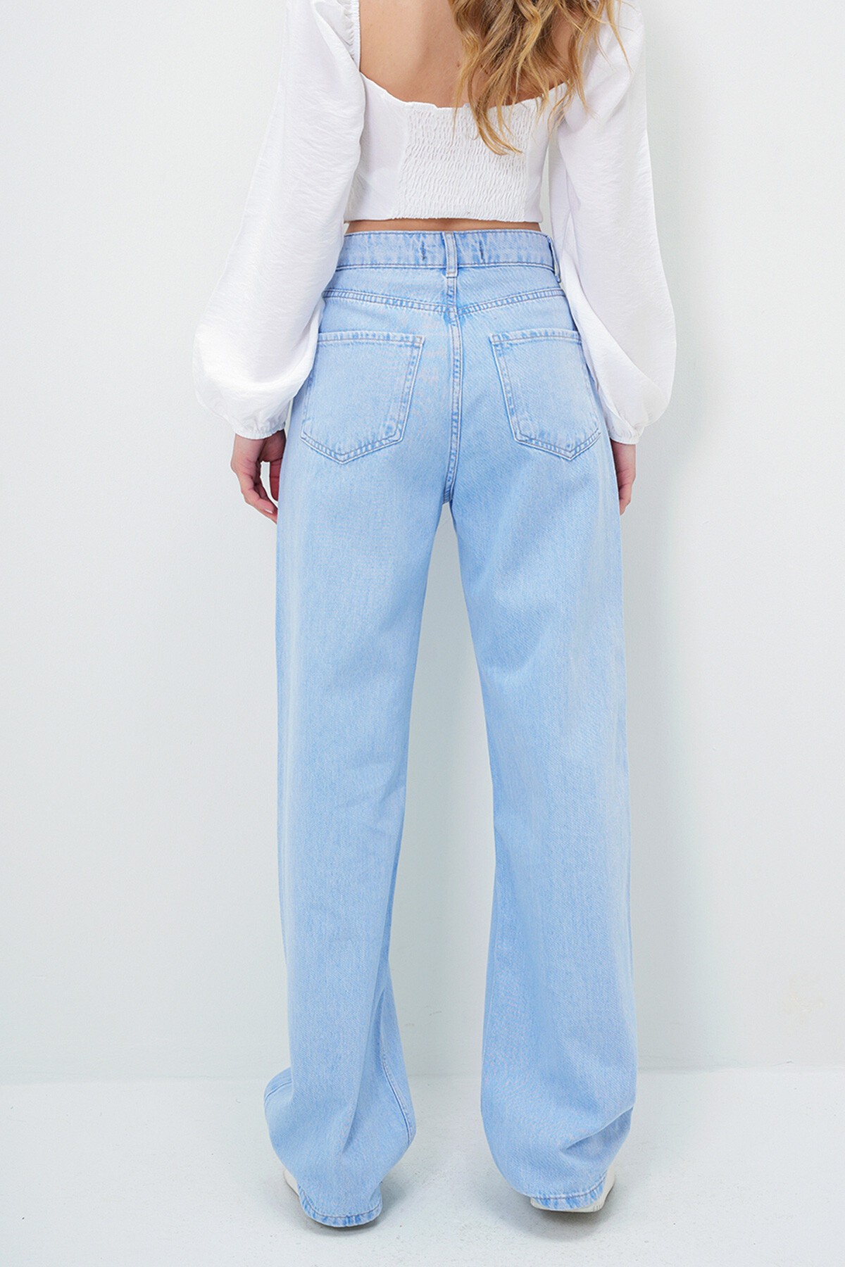 Açık Mavi Yüksek Bel Buggy Kesim Jean Pantolon