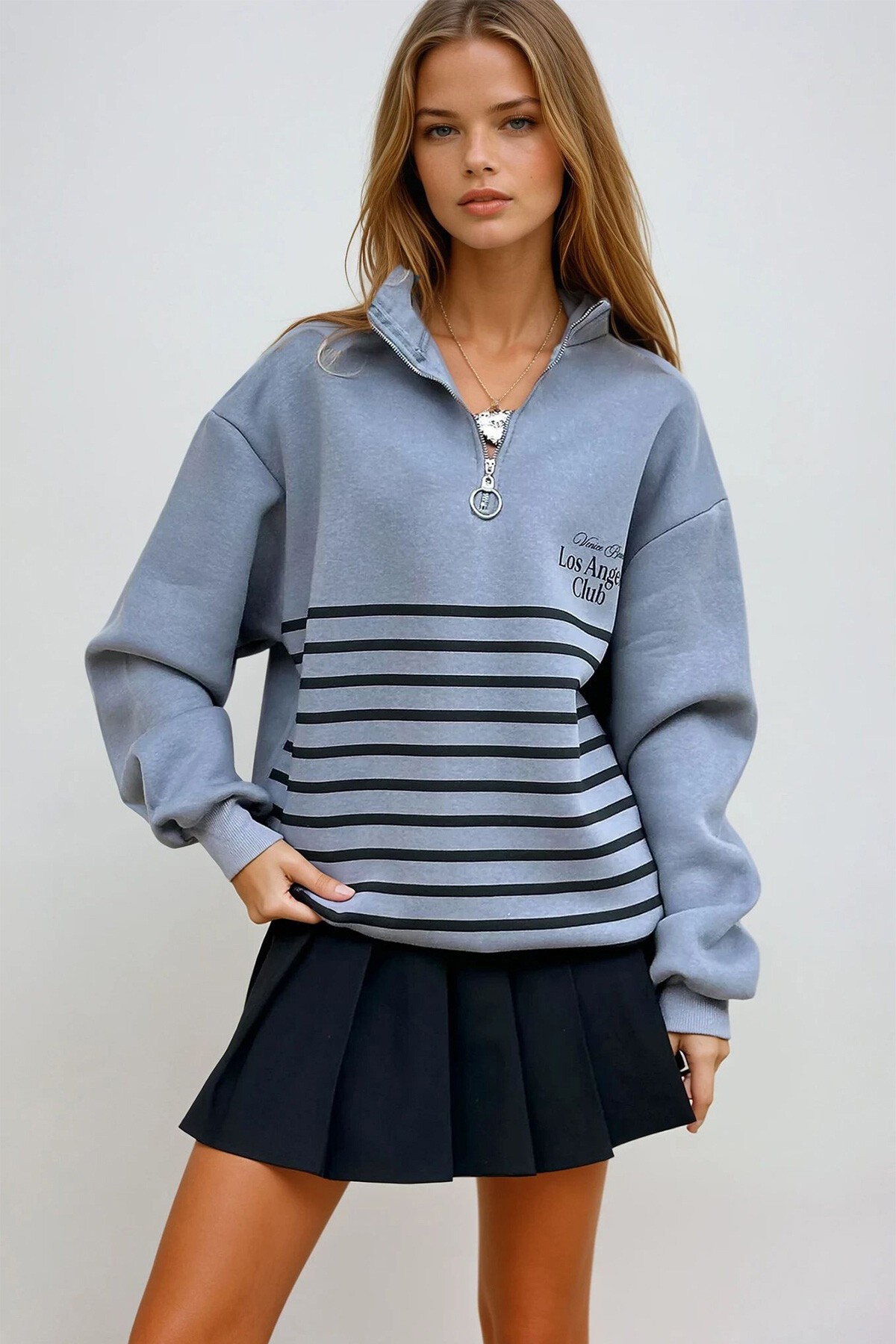 Antrasit İçi Şardonlu Baskılı Fermuarlı Sweatshirt