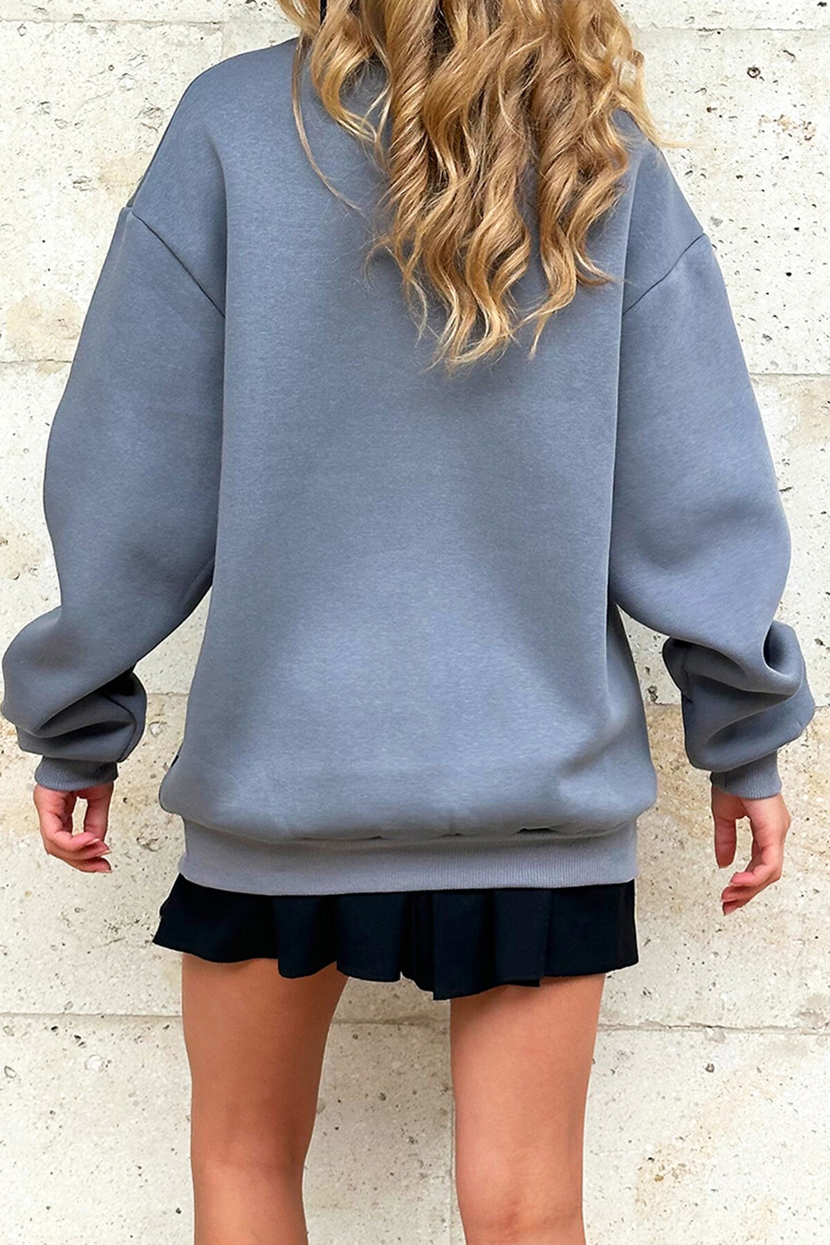 Antrasit İçi Şardonlu Baskılı Fermuarlı Sweatshirt